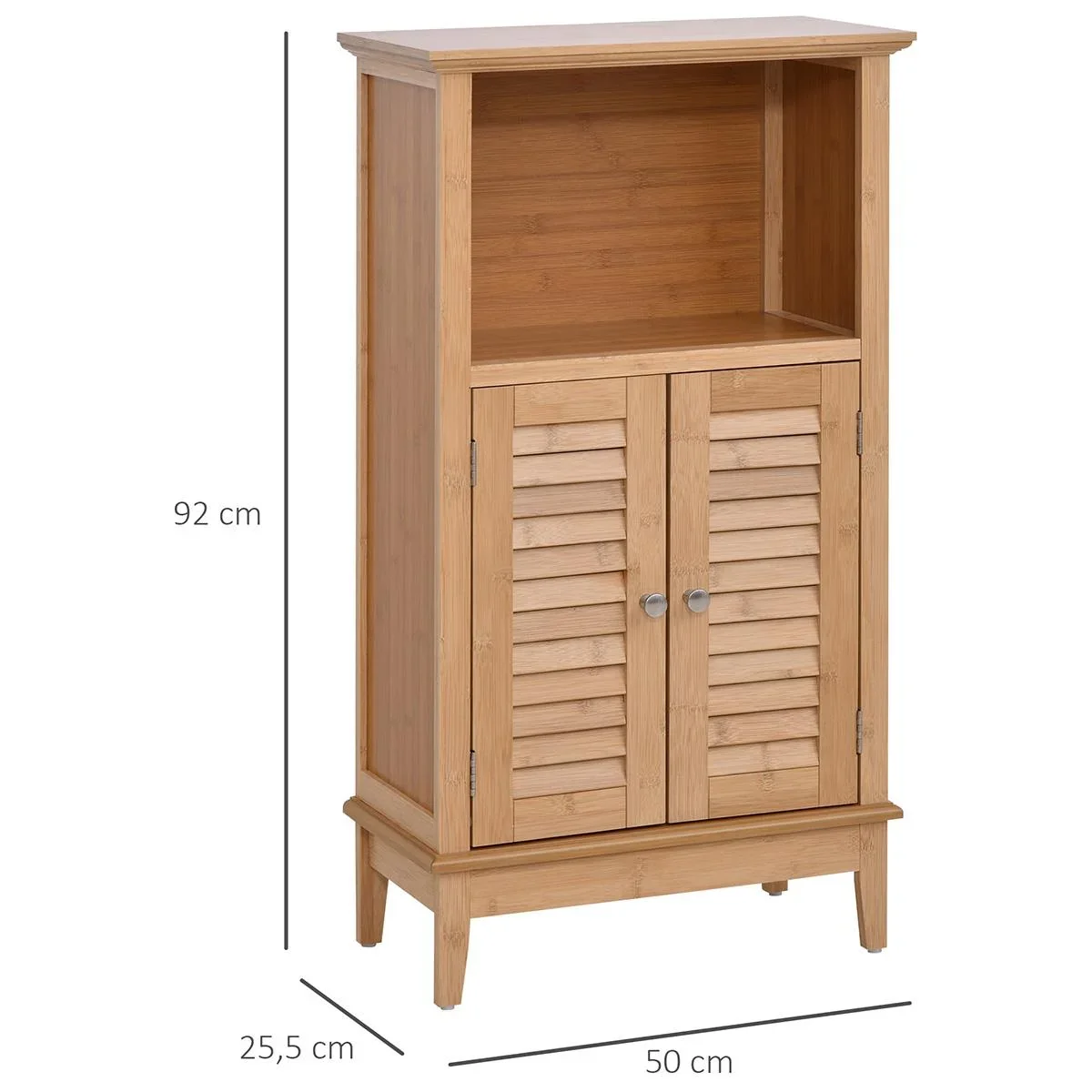 Badzimmerschrank mit offenem Regal, Badregal, Badezimmer Standregal, Bambus, Natur, 50 x 25,5 x 92 cm - 3