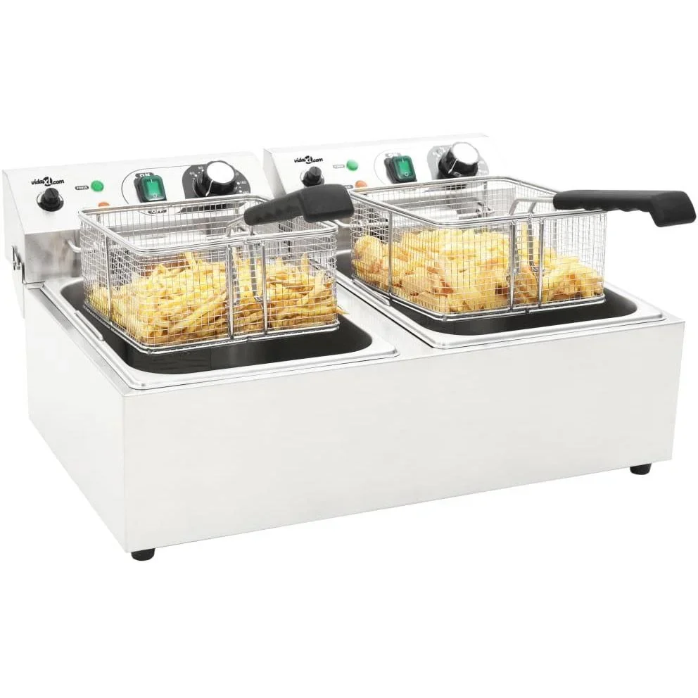 Elektro-Fritteuse doppelt 6000 W 20 L Edelstahl - 1