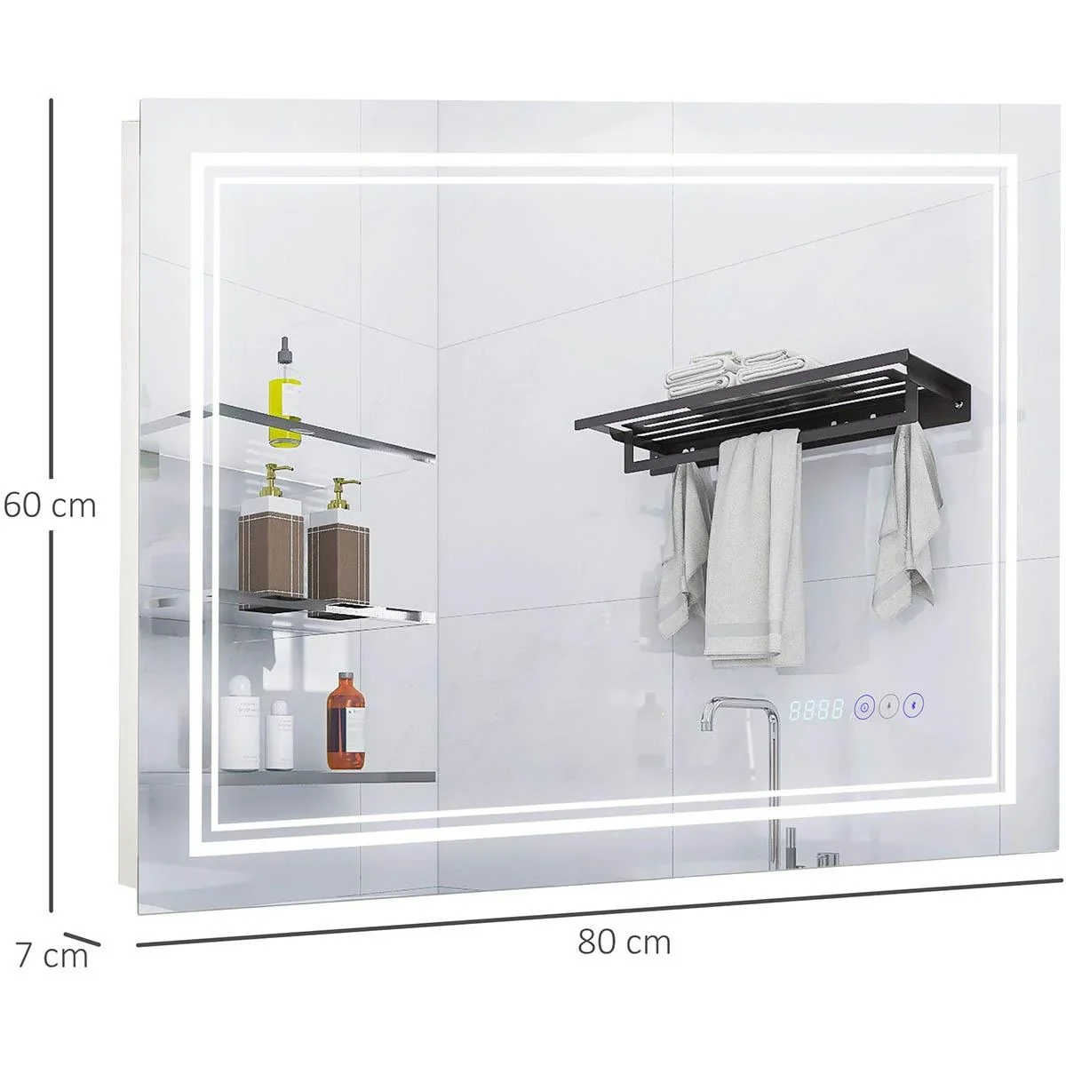 Badezimmerspiegel mit LED-Beleuchtung 80 cm x 7 cm x 60 cm - 3
