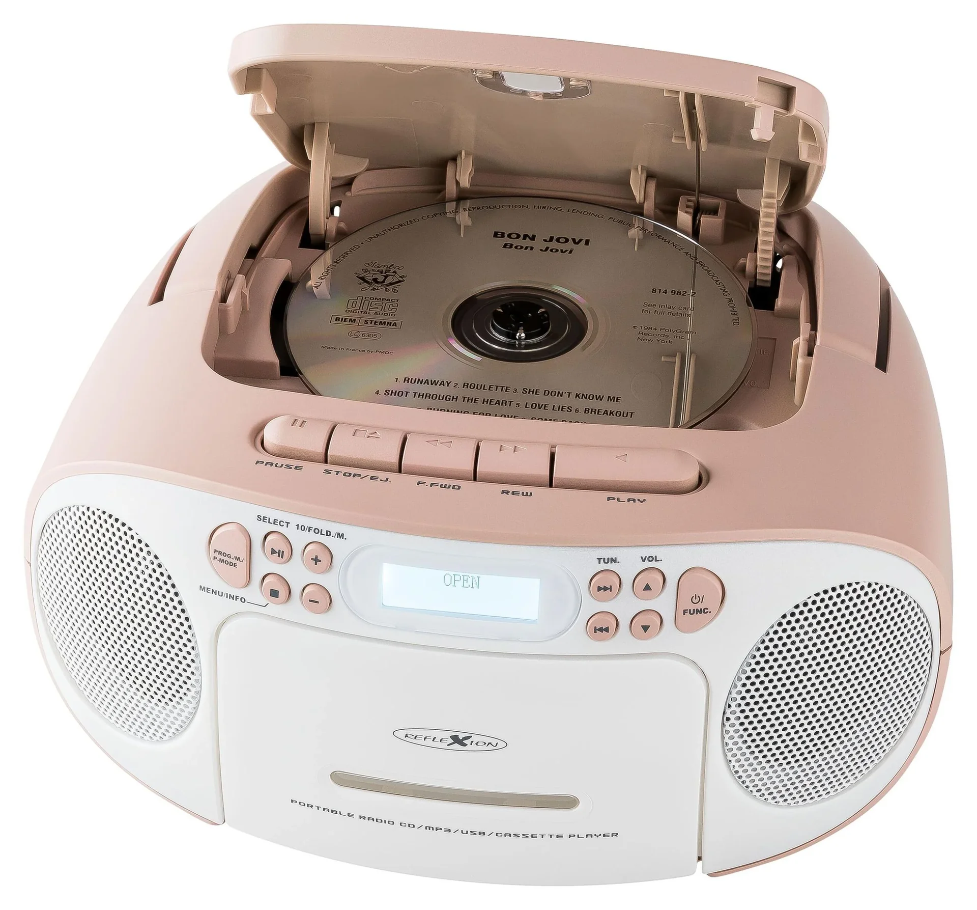 CD Radio Boombox mit DAB+/UKW-Radio, MP3/CD, Kassette und AUX-IN, pink - 1
