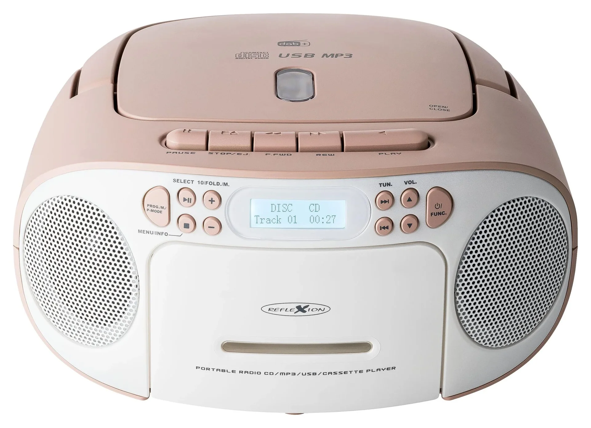 CD Radio Boombox mit DAB+/UKW-Radio, MP3/CD, Kassette und AUX-IN, pink - 2