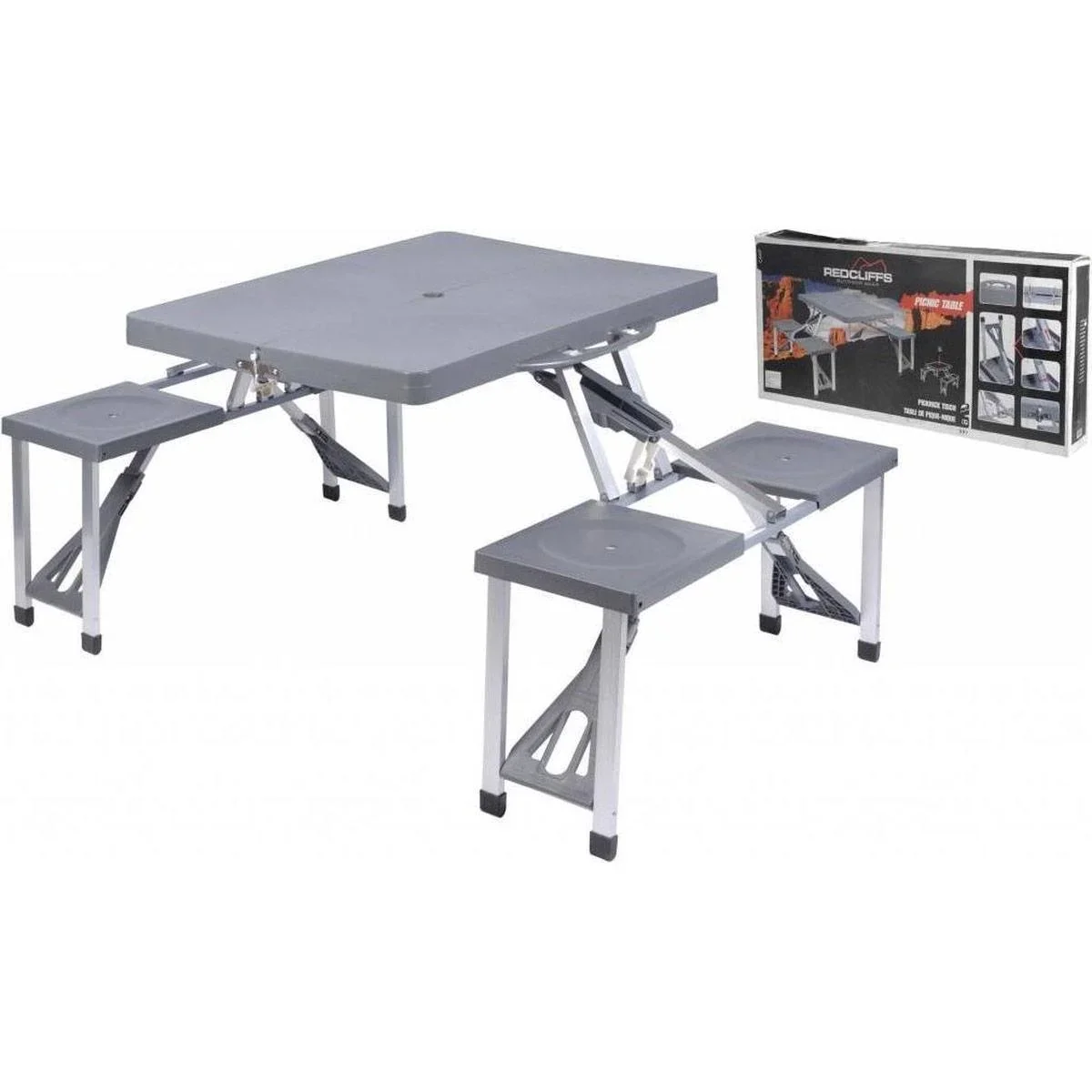 Zusammenklappbarer Picknicktisch - 84cm x 66cm x 134cm - Grau - 1