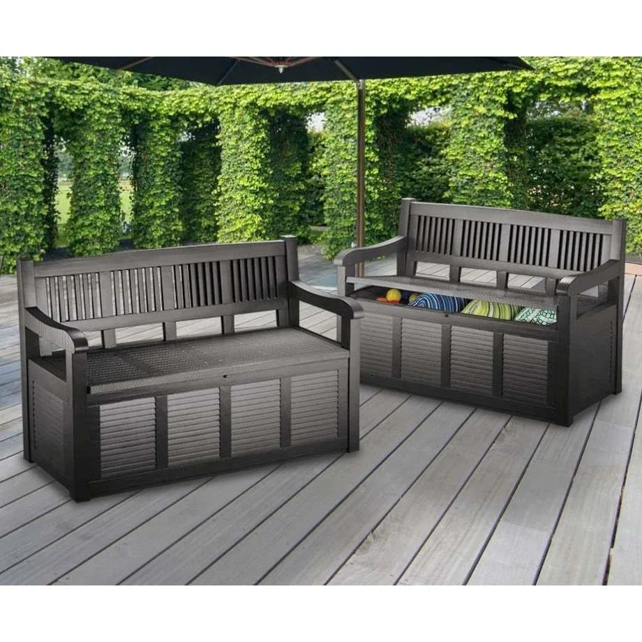 NL Pro Gartenbank mit Aufbewahrungsbox / Kissenaufbewahrungsbank -130x60x85cm -Schwarz - 1
