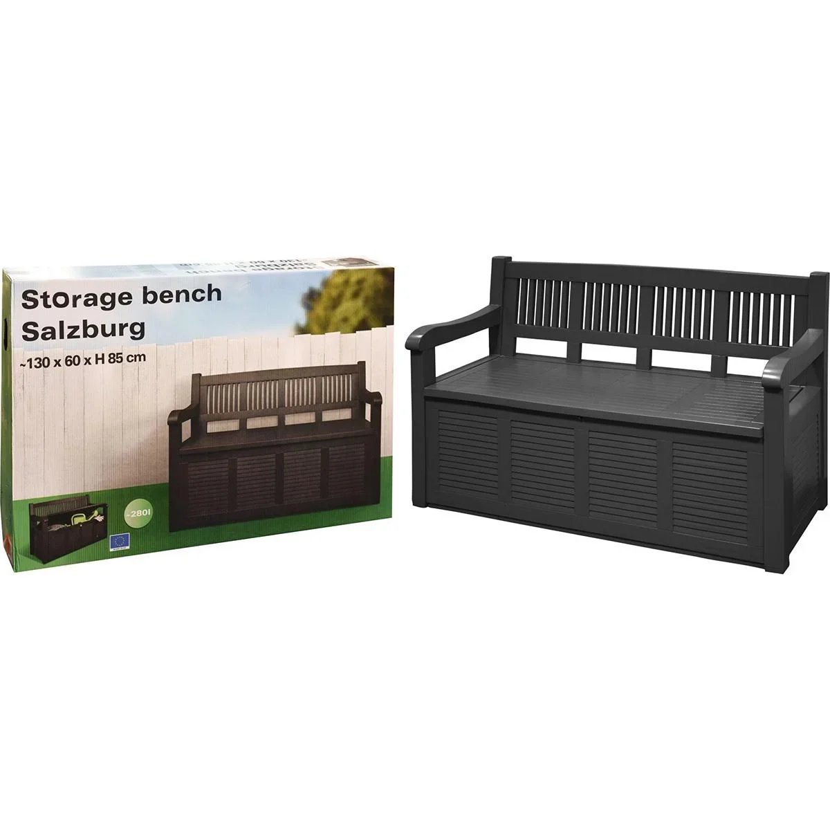 NL Pro Gartenbank mit Aufbewahrungsbox / Kissenaufbewahrungsbank -130x60x85cm -Schwarz - 2