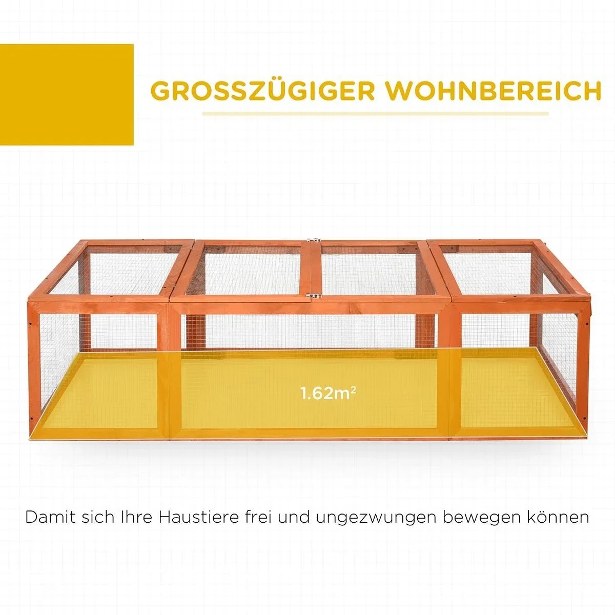 Zwergkaninchenstall mit Freilaufgehege, Kleintierstall, Massivholz, Multifunktional, Orange, 180 x 90 x 48 cm - 1