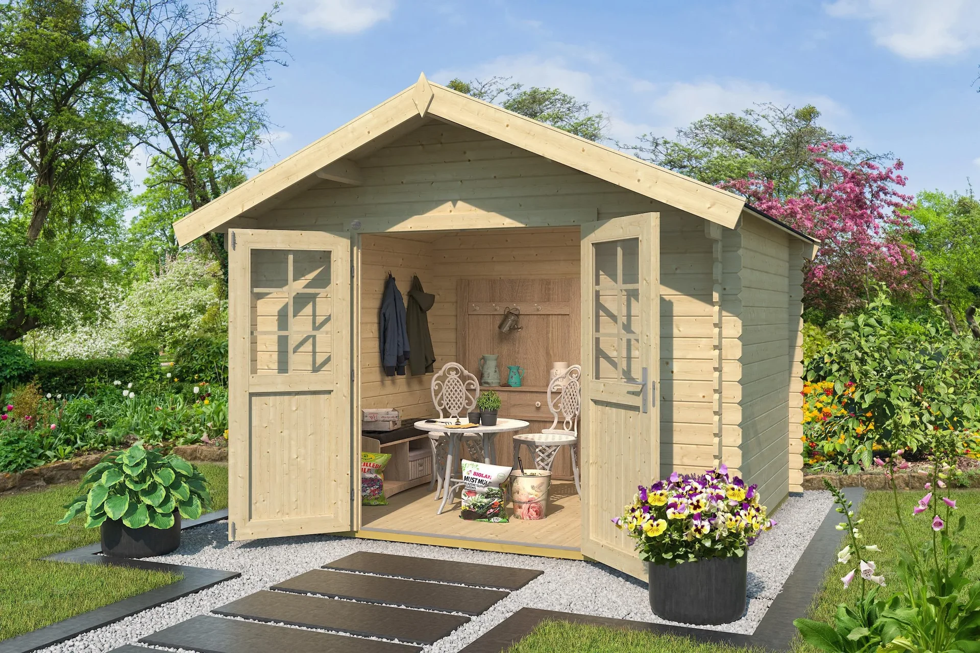 Gartenhaus 209 Gr.2,5, 333 x 310 x 261 cm Wandstärke 28 mm, mit Doppeltür natur - 2