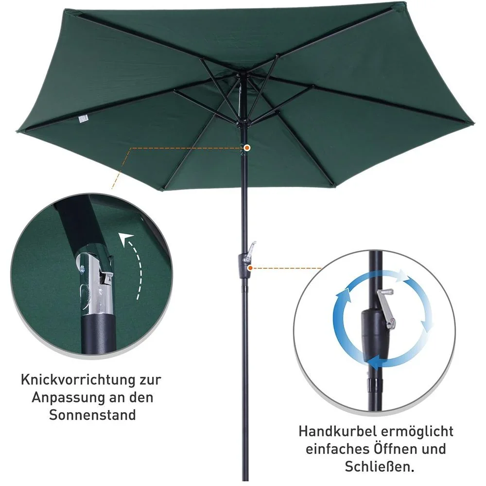 Sonnenschirm Gartenschirm mit Handkurbel Alu 180/? Polyester Grün ?2,7 x 2,35 m - 8