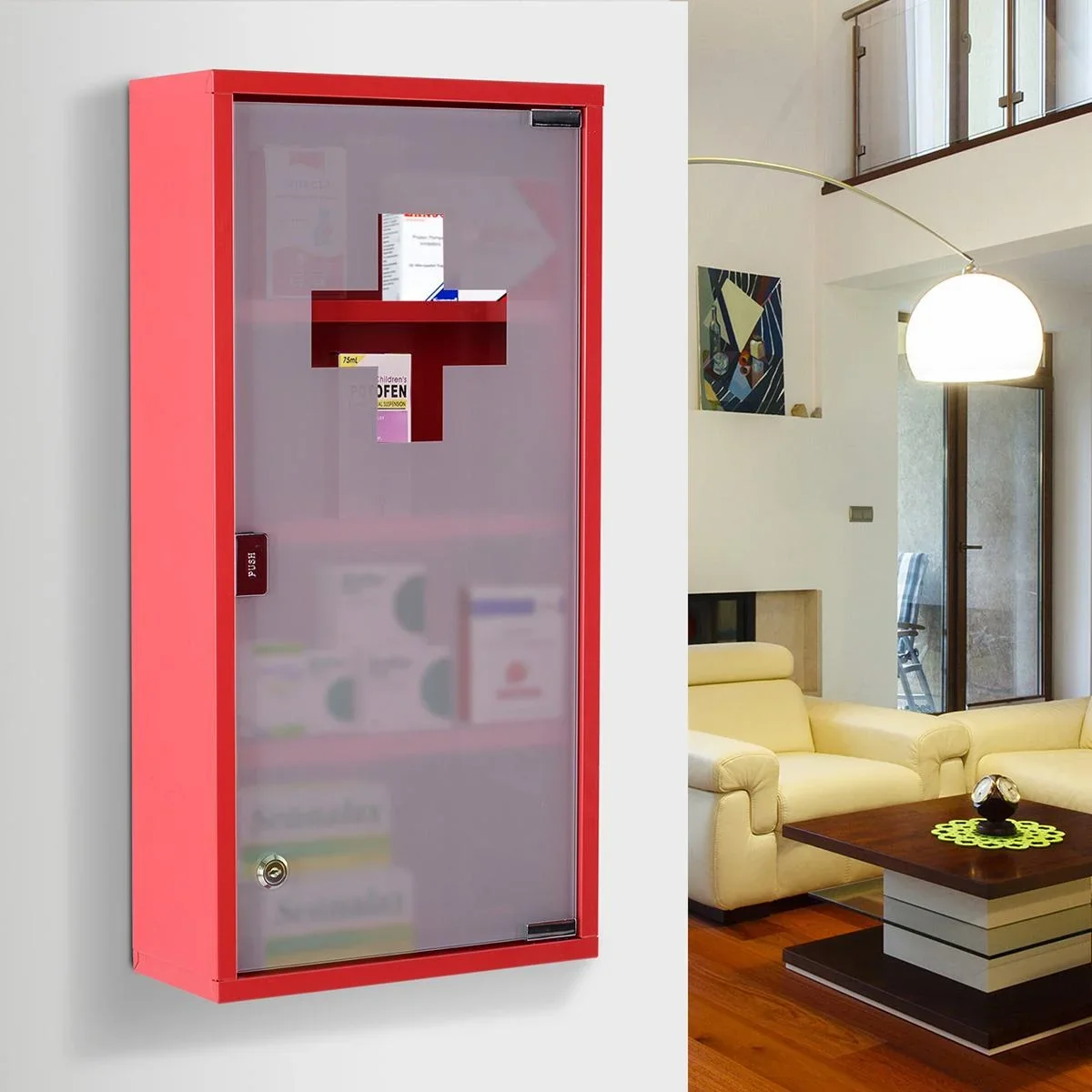 Medizinschrank zum Abschließen rot - 7