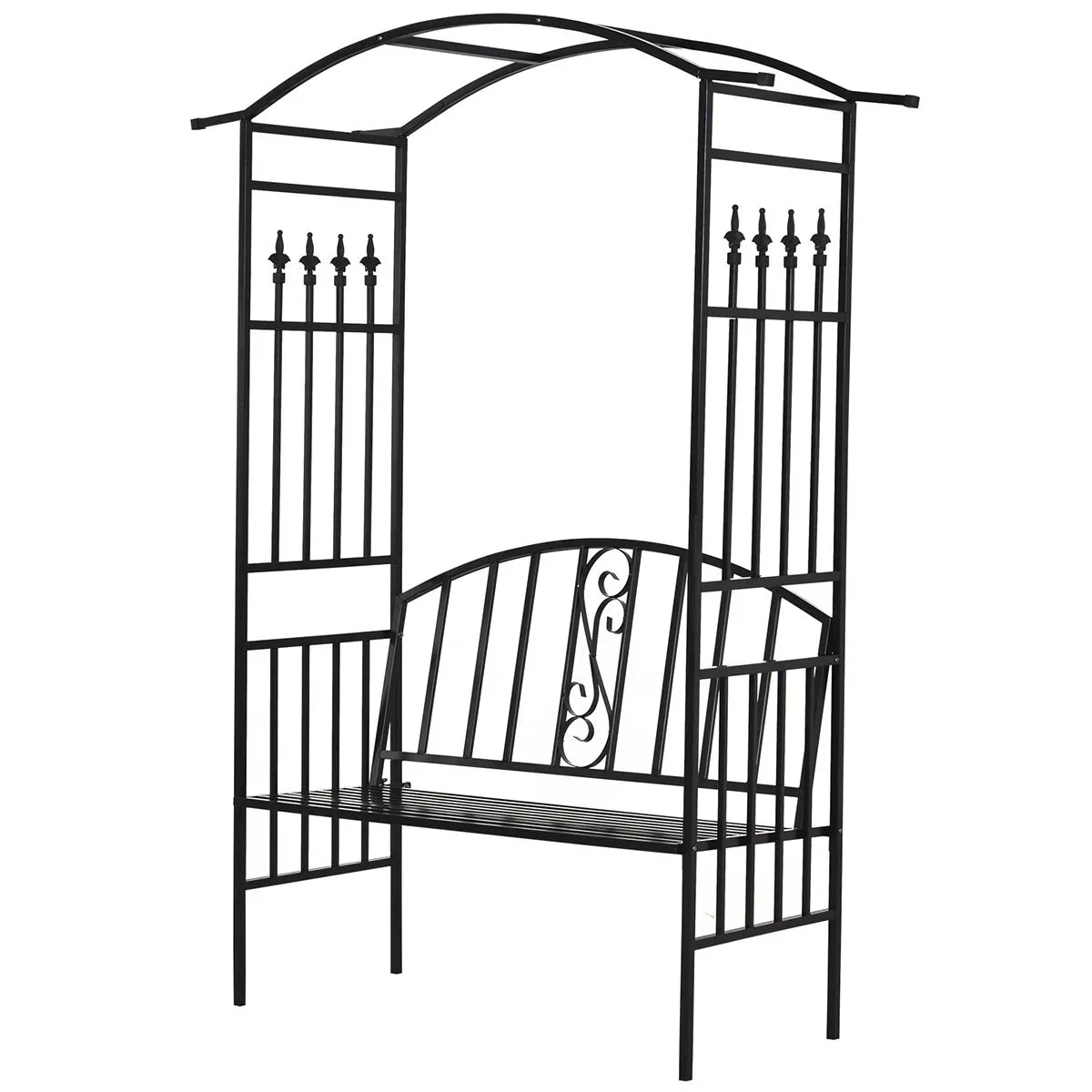Pflanzbogen mit Sitzbank Bank Torbogen Rankgitter Rankhilfe Garten Bogendach Metall Schwarz 152 x 58 x 207 cm - 2
