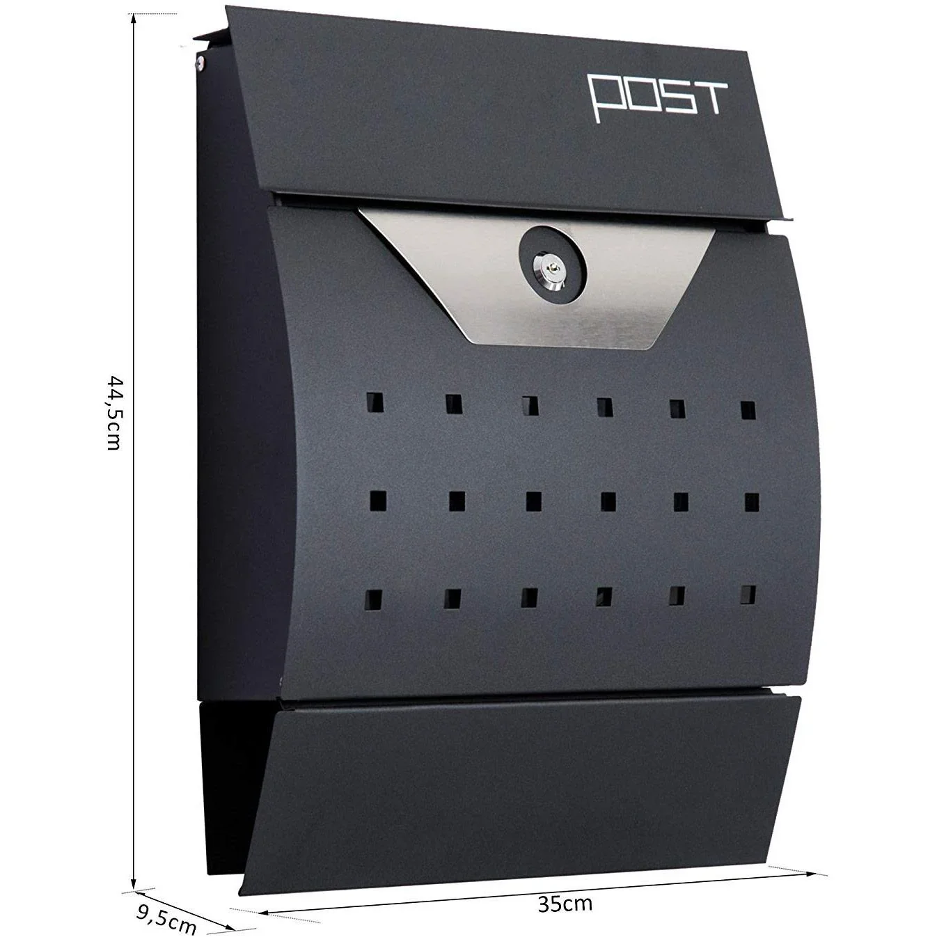 Briefkasten Postkasten mit Zeitungsfach abschließbar 2 Schlüssel Stahl Schwarz - 5