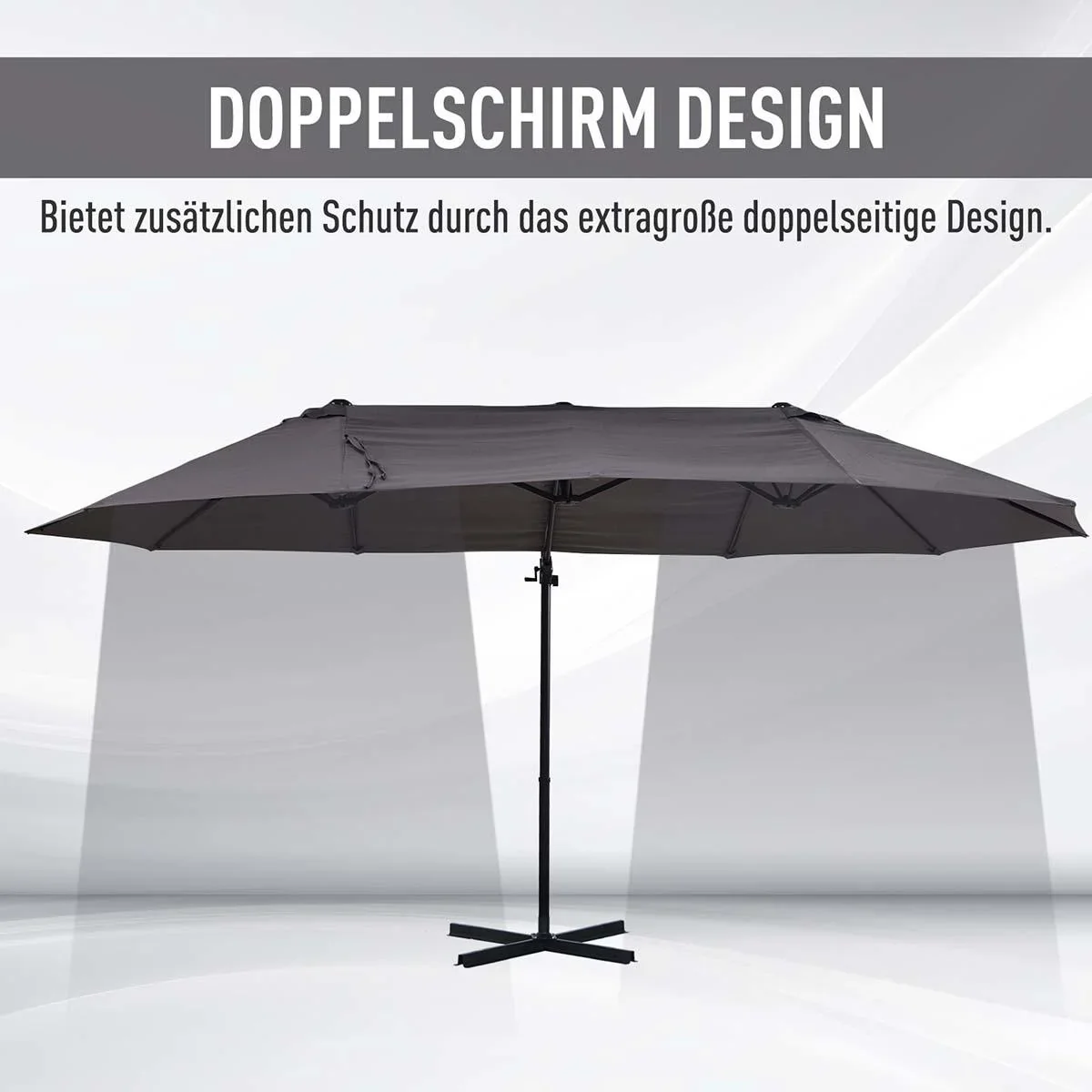 Sonnenschirm Ampelschirm Doppelschirm mit Kurbel Verstellbarer Gartenschirm Sonnenschutz Metall Dunkelgrau 440 x 270 x 2 - 2