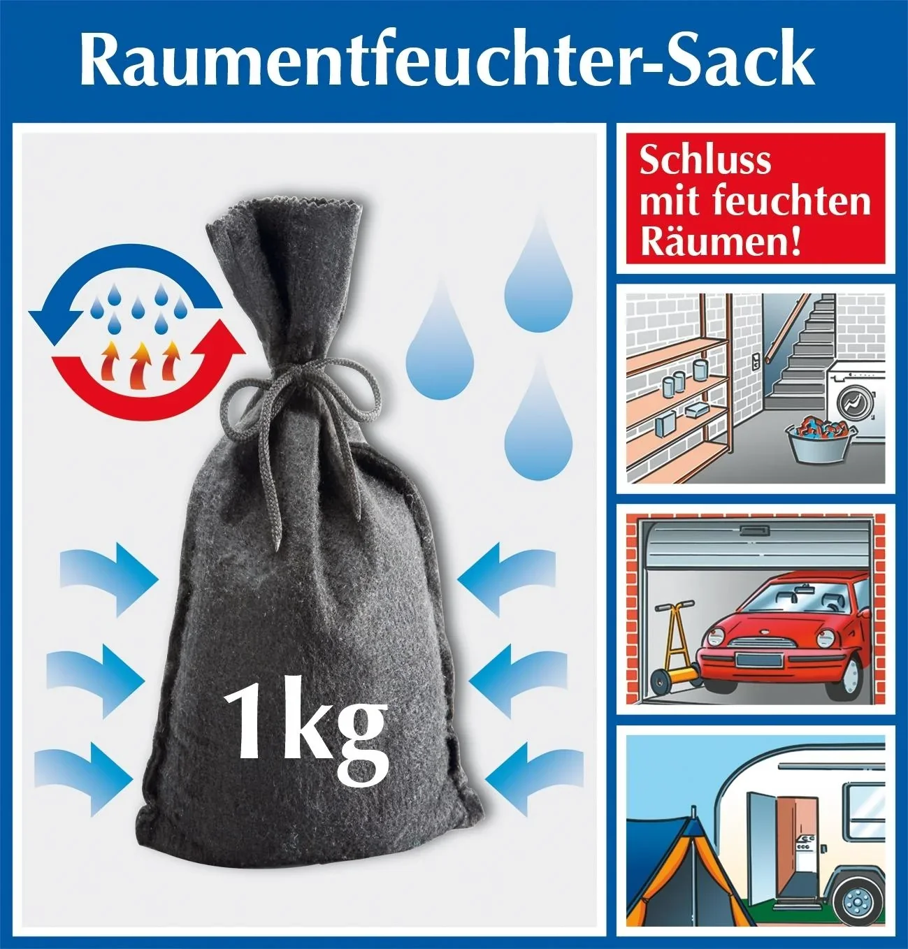 Raumentfeuchter-Sack 3 in 1, 1 kg, schwarz - 0