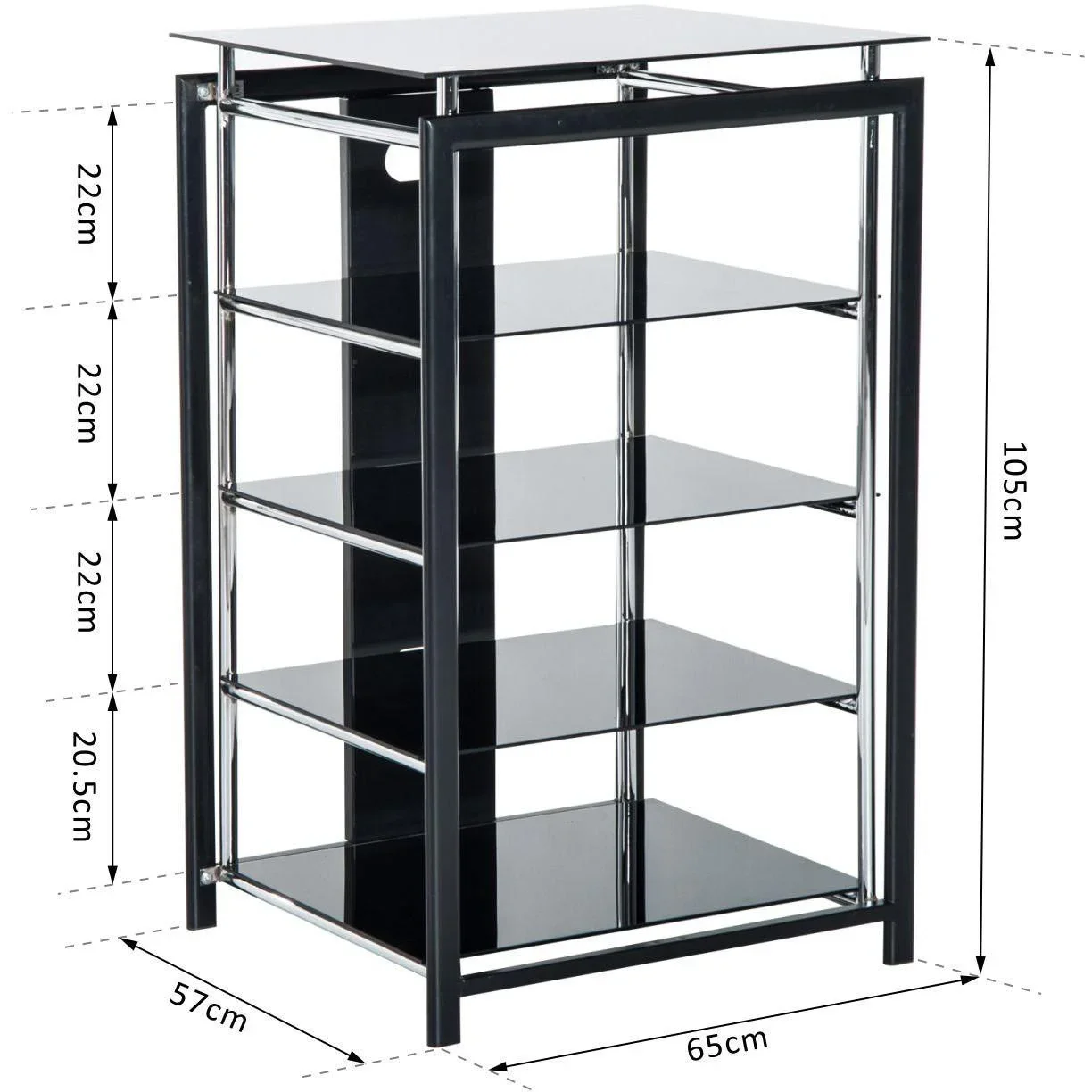 HiFi Rack Mediaständer 3 Fächer Metall Hartglas Schwarz - 2
