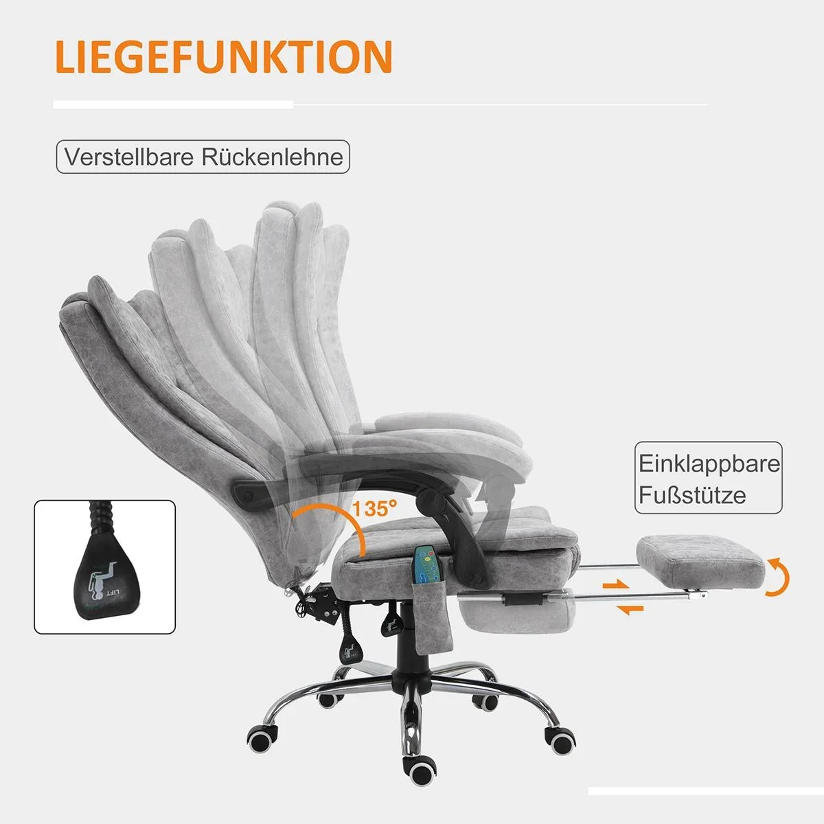 Bürostuhl mit Massage und Heizfunktion grau - 0