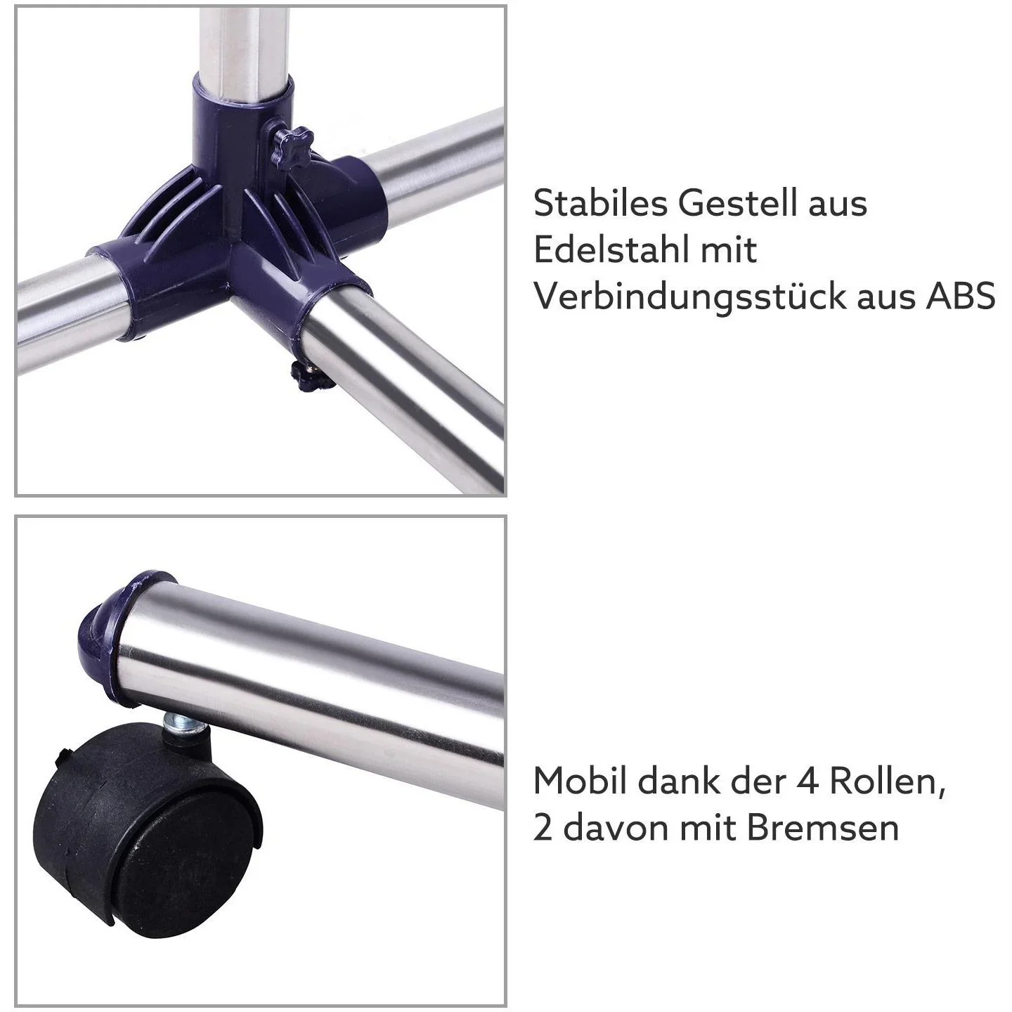 Garderobenständer Edelstahl Kleiderständer rollbar Breite und Höhe verstellbar - 1
