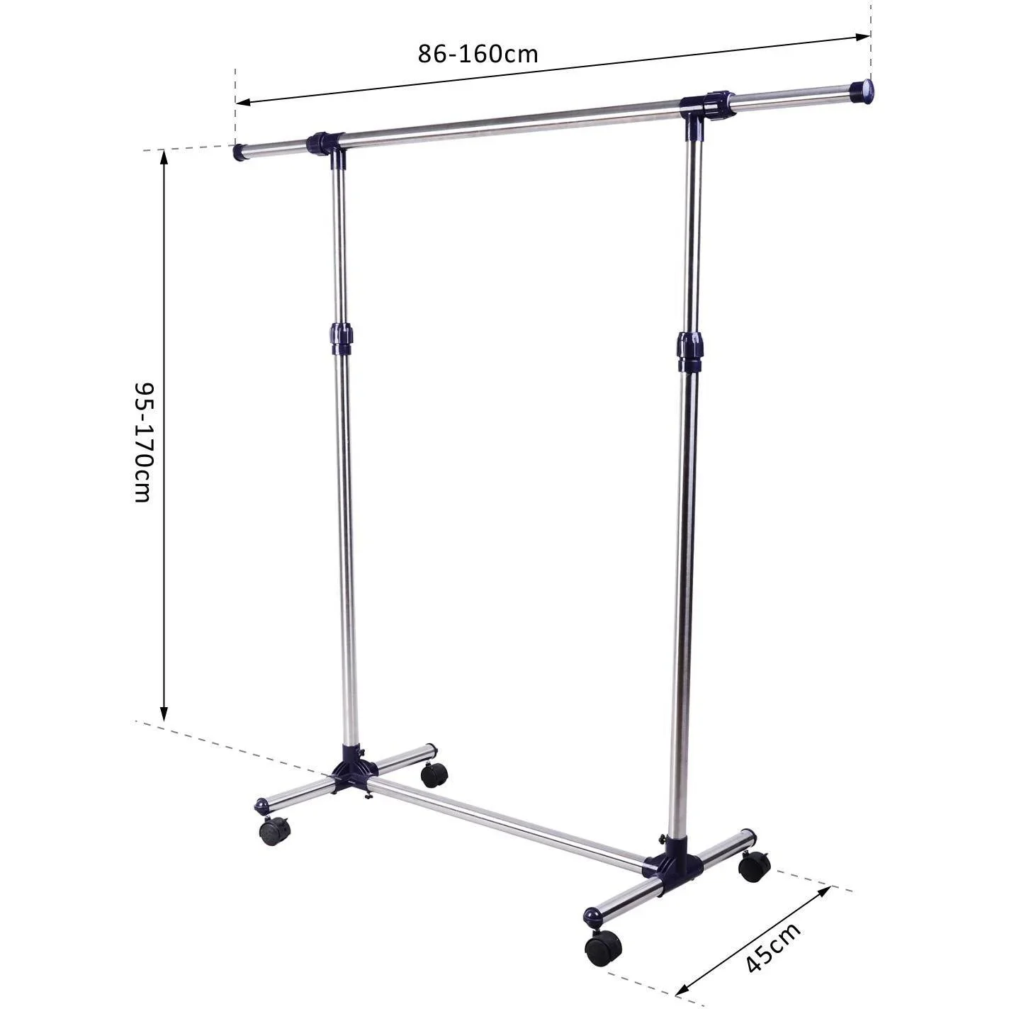 Garderobenständer Edelstahl Kleiderständer rollbar Breite und Höhe verstellbar - 2