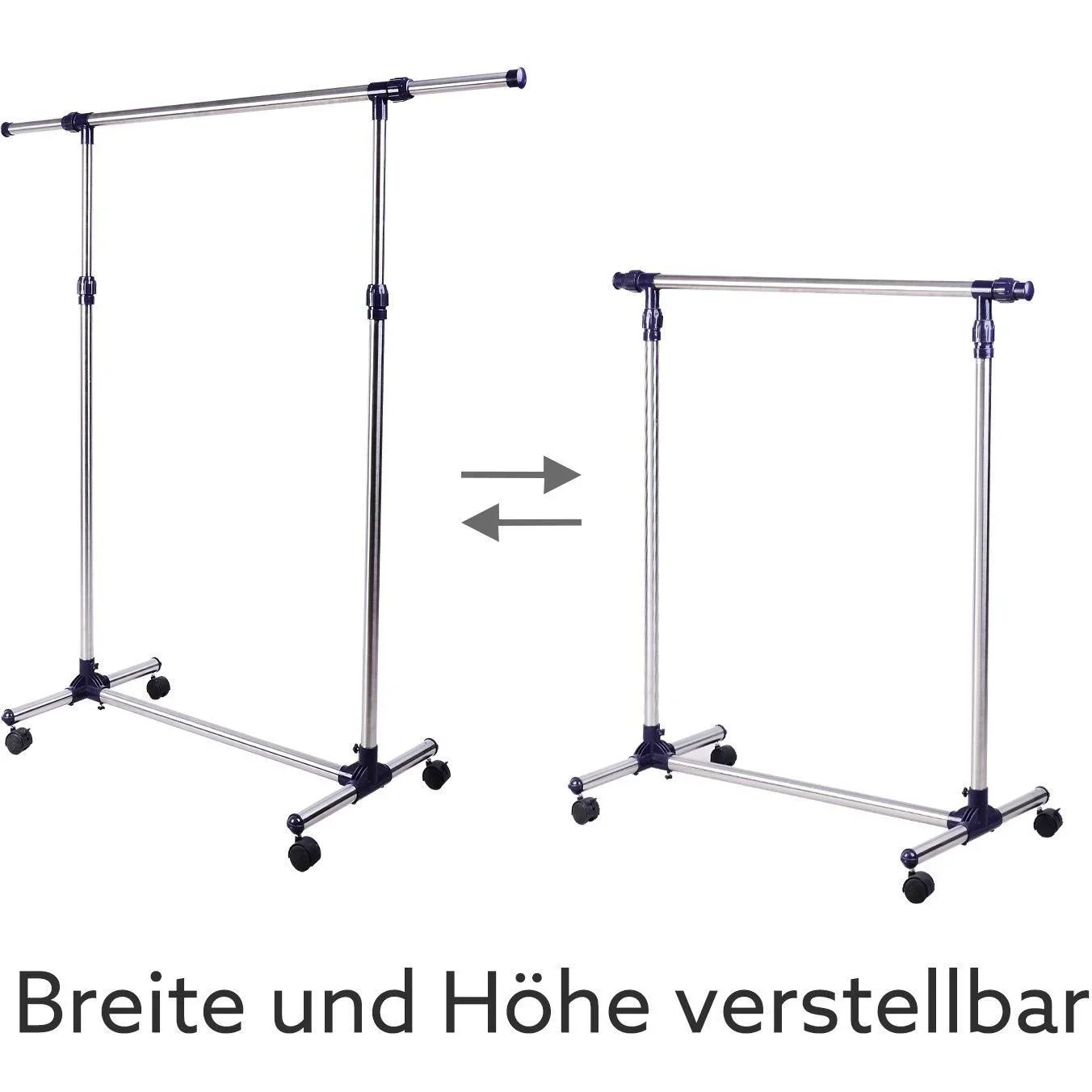Garderobenständer Edelstahl Kleiderständer rollbar Breite und Höhe verstellbar - 5