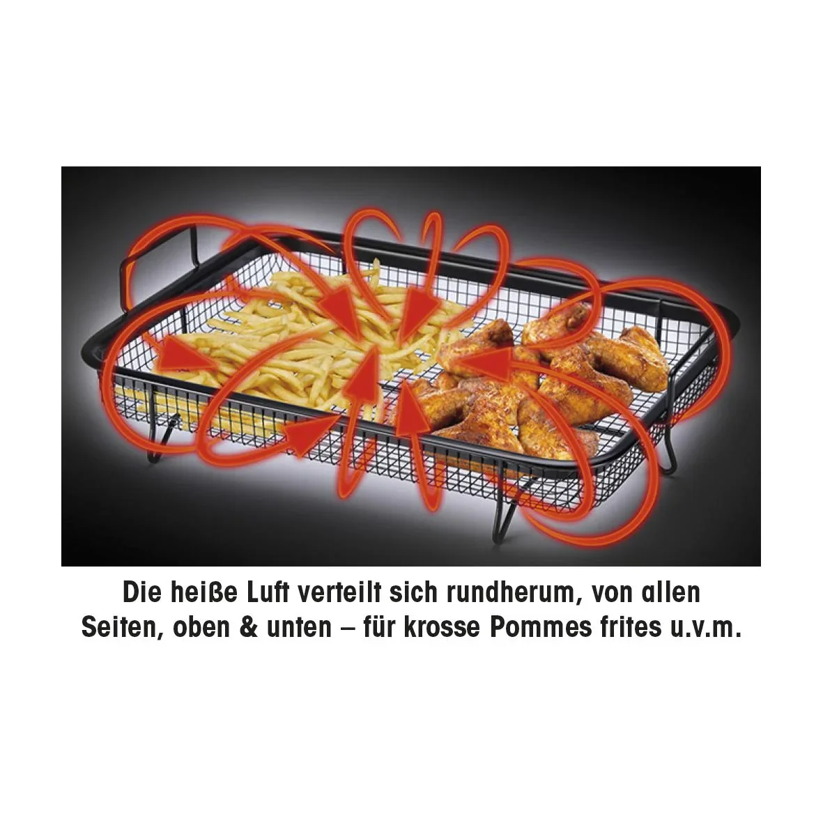 Heißluft-Grillkorb, XXL, antihaftbeschichtet, Schwarz, 33 x 28 x 5 cm - 0