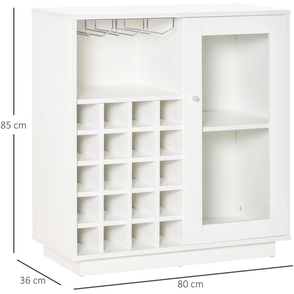 Weinschrank mit Glasvitrine und Weinglashalter Weiß - 0
