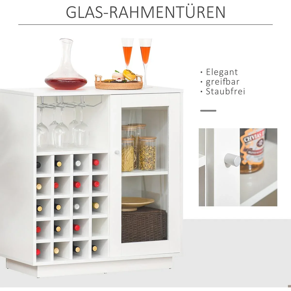 Weinschrank mit Glasvitrine und Weinglashalter Weiß - 1