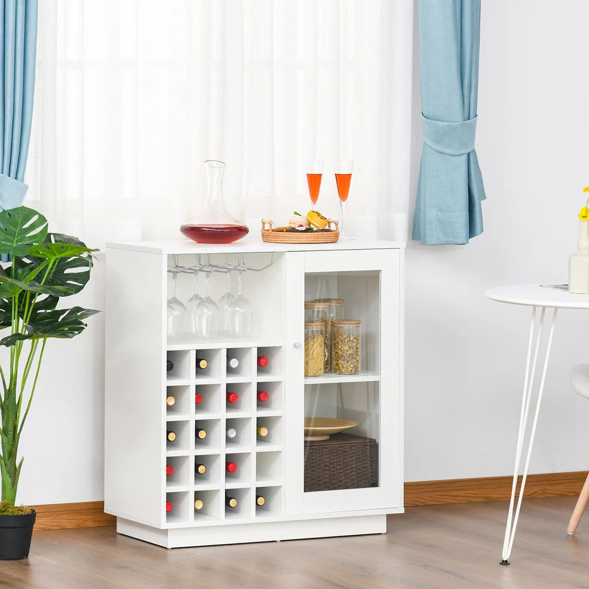 Weinschrank mit Glasvitrine und Weinglashalter Weiß - 3
