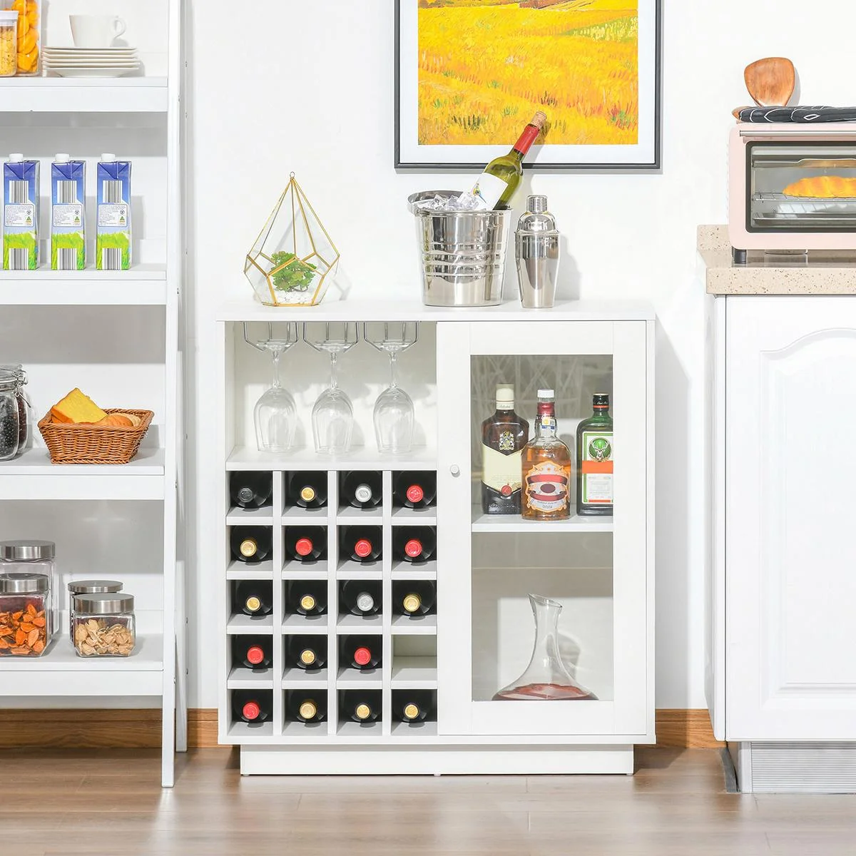 Weinschrank mit Glasvitrine und Weinglashalter Weiß - 8