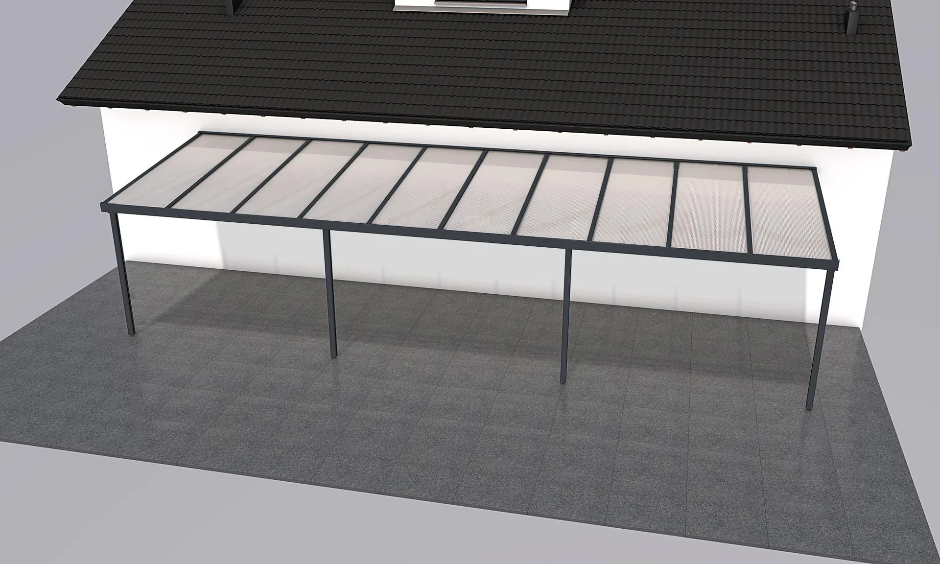Terrassendach Premium, anthrazit, 10140 x 3060 mm - Polycarbonat Stegplatten 16 mm, weiß gestreift - 0