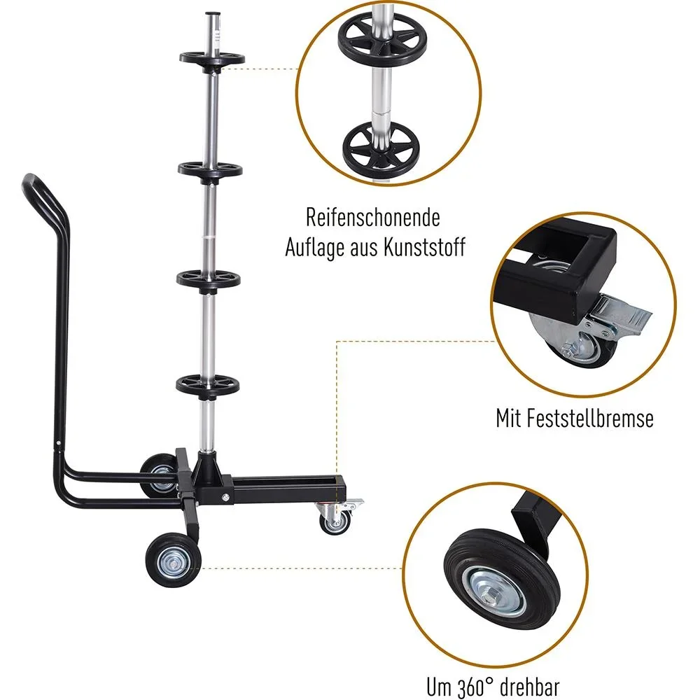 Reifenständer Reifenwagen Felgenbaumwagen felgenschonend fahrbar Schwarz 4 Reifen 240 mm - 1