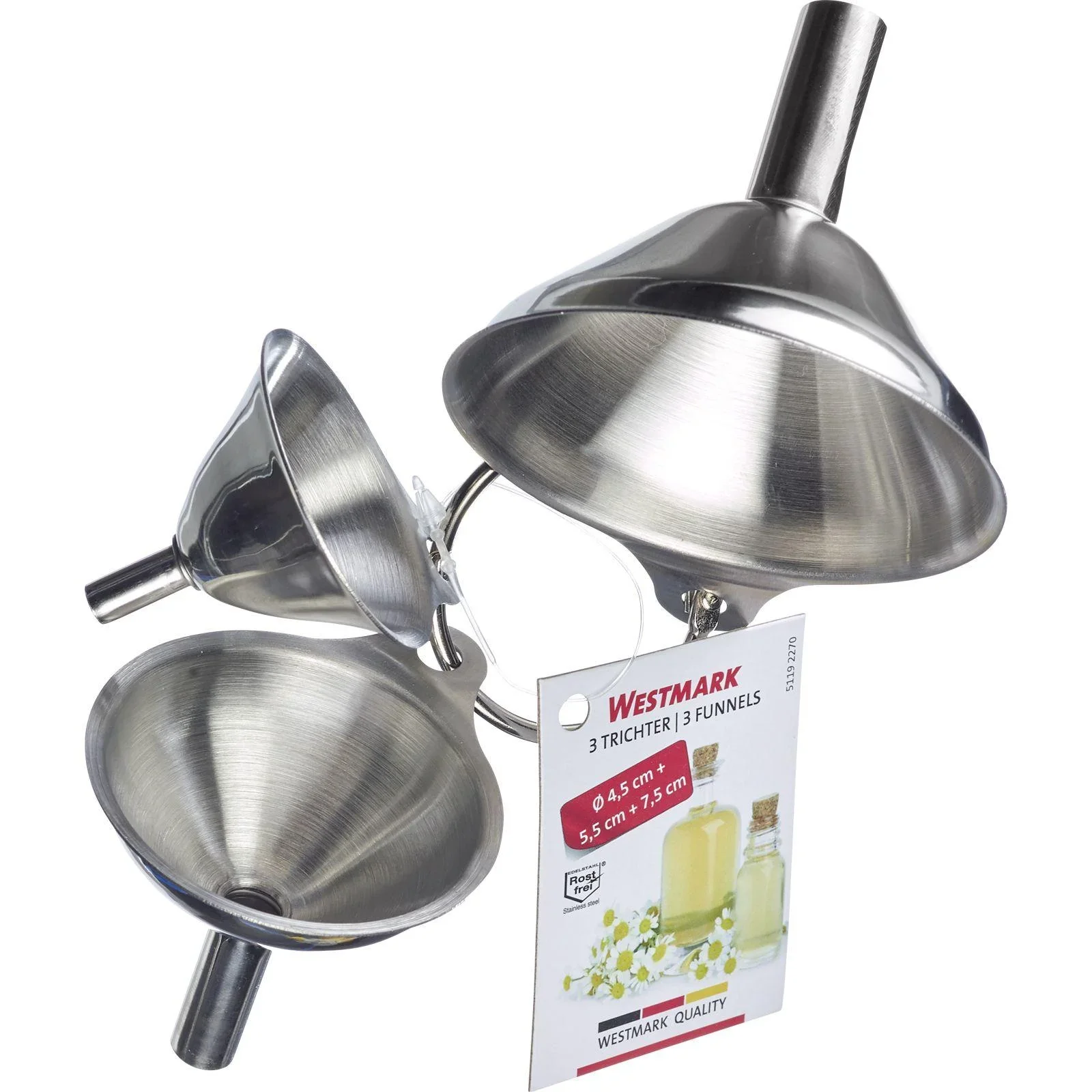Trichter-Set Mini, 3-teilig, Edelstahl - Ø 4,5 cm/ 5,5 cm/ 7,5 cm - 7
