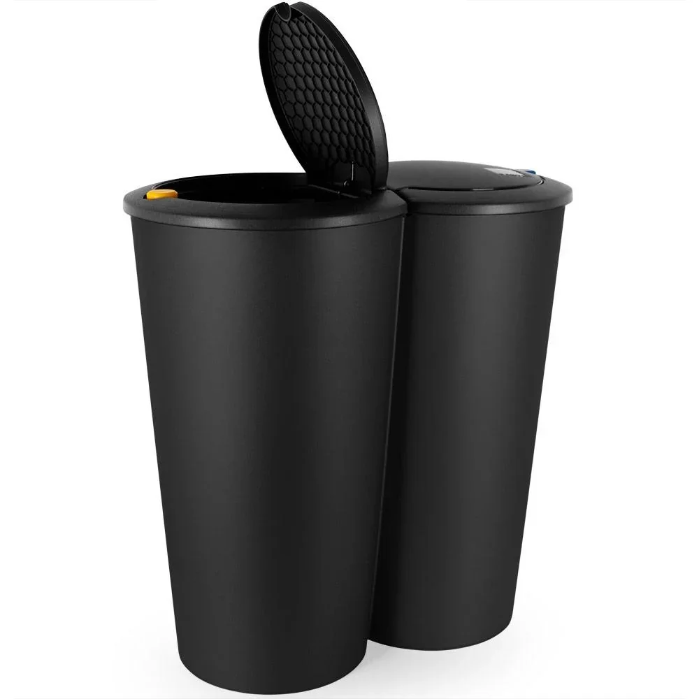 Doppeleimer für Mülltrennung - schwarzer Kunststoff 2x25L - 0