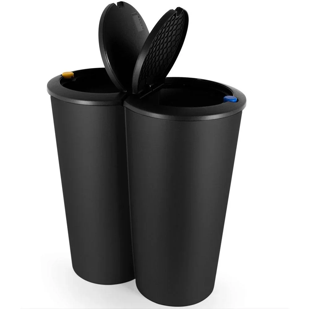 Doppeleimer für Mülltrennung - schwarzer Kunststoff 2x25L - 2