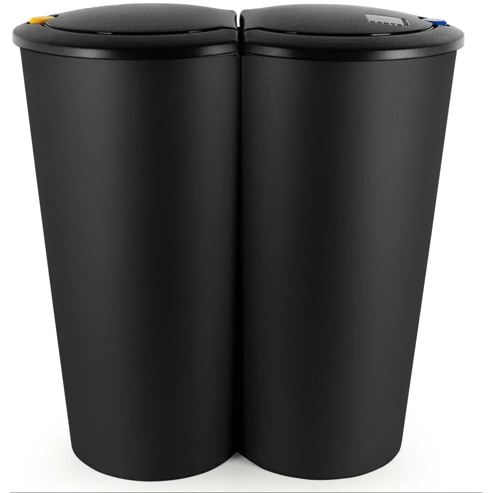 Doppeleimer für Mülltrennung - schwarzer Kunststoff 2x25L - 4