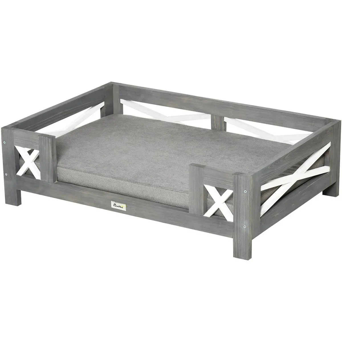 Hundebett mit Kissen für kleine Hunde weich gepolstert waschbarer Bezug Kiefernholz 80 x 55 x 23 cm - 1
