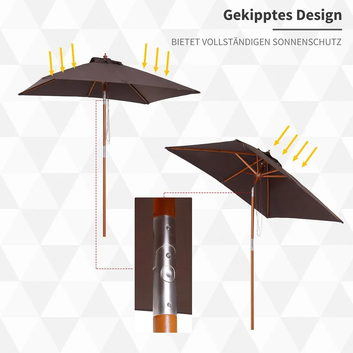 Sonnenschirm Knickbarer Gartenschirm Strandschirm 3-stufig einstellbar Tannenholz+Polyester Kaffee 200 x 150 x 230 cm - 4
