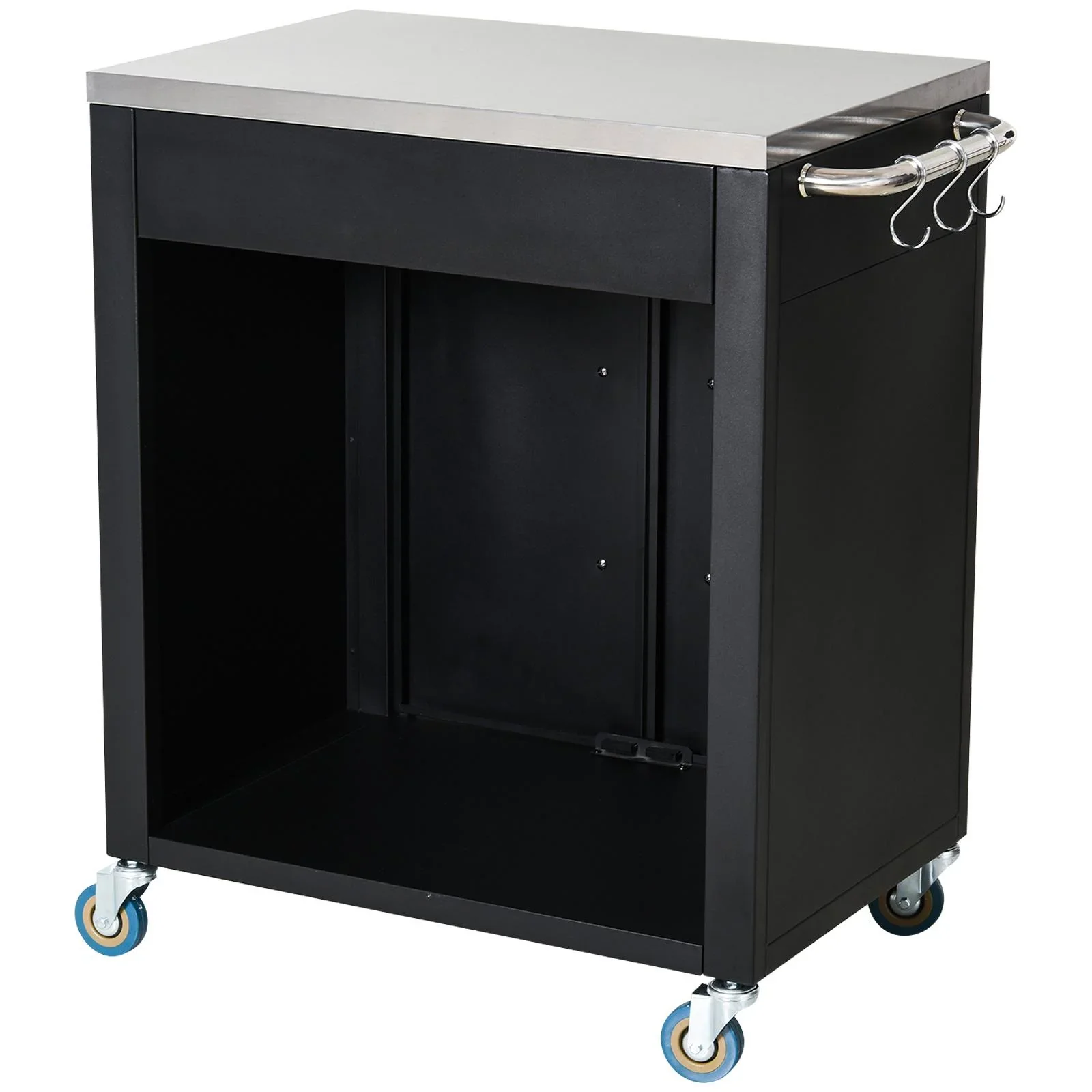 Edelstahlküchenwagen mit Küchenschränken, schwarz - 0