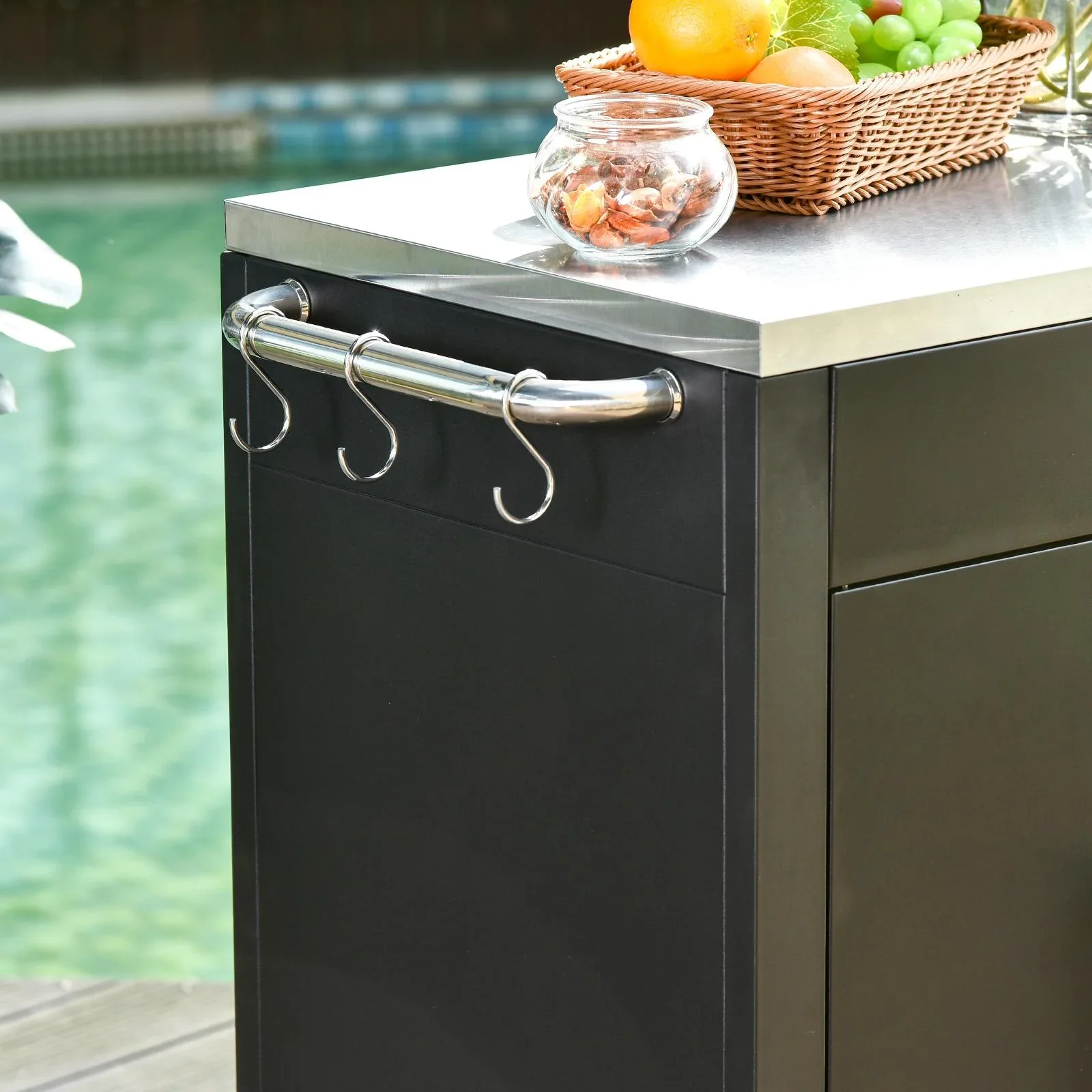 Edelstahlküchenwagen mit Küchenschränken, schwarz - 1