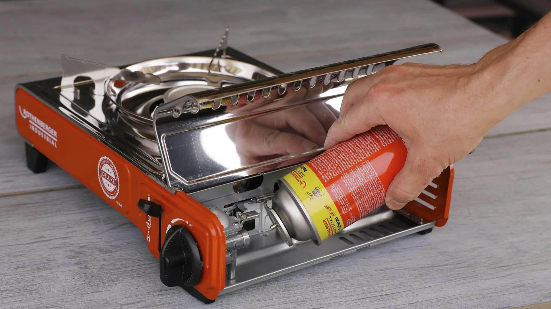 Kompakter Gas-Tischkocher Deluxe RS 220 mit integriertem Kartuschenfach - 0