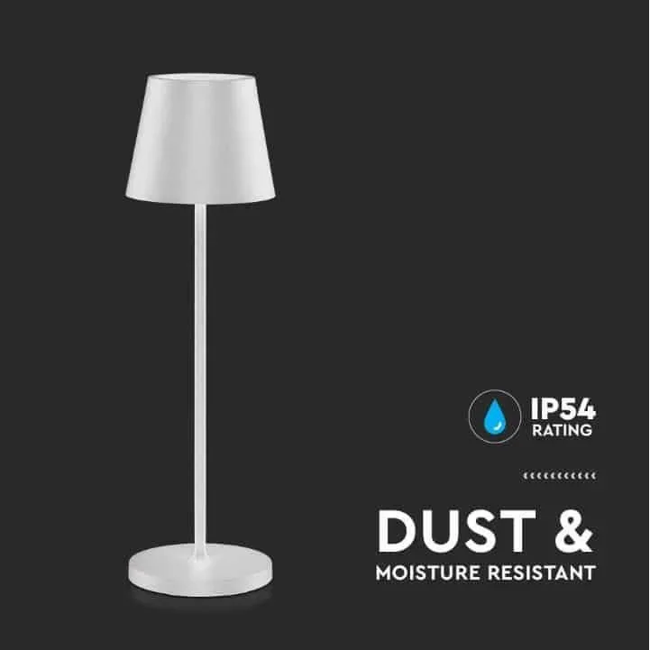 VT-7522 Tischleuchte - 3000K - Dimmbar durch Berührung - Wiederaufladbar - Weiß - IP54 - 0