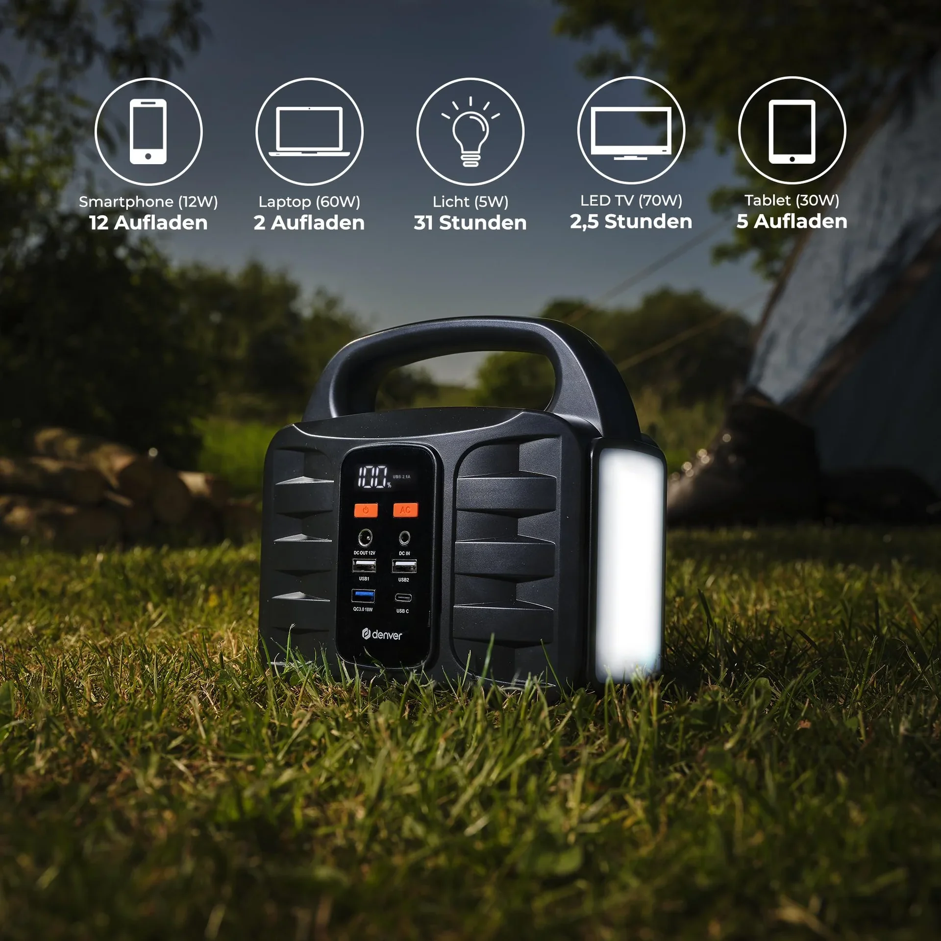 Tragbare Stromversorgungsstation mit Solarpanel und Lampe - 4