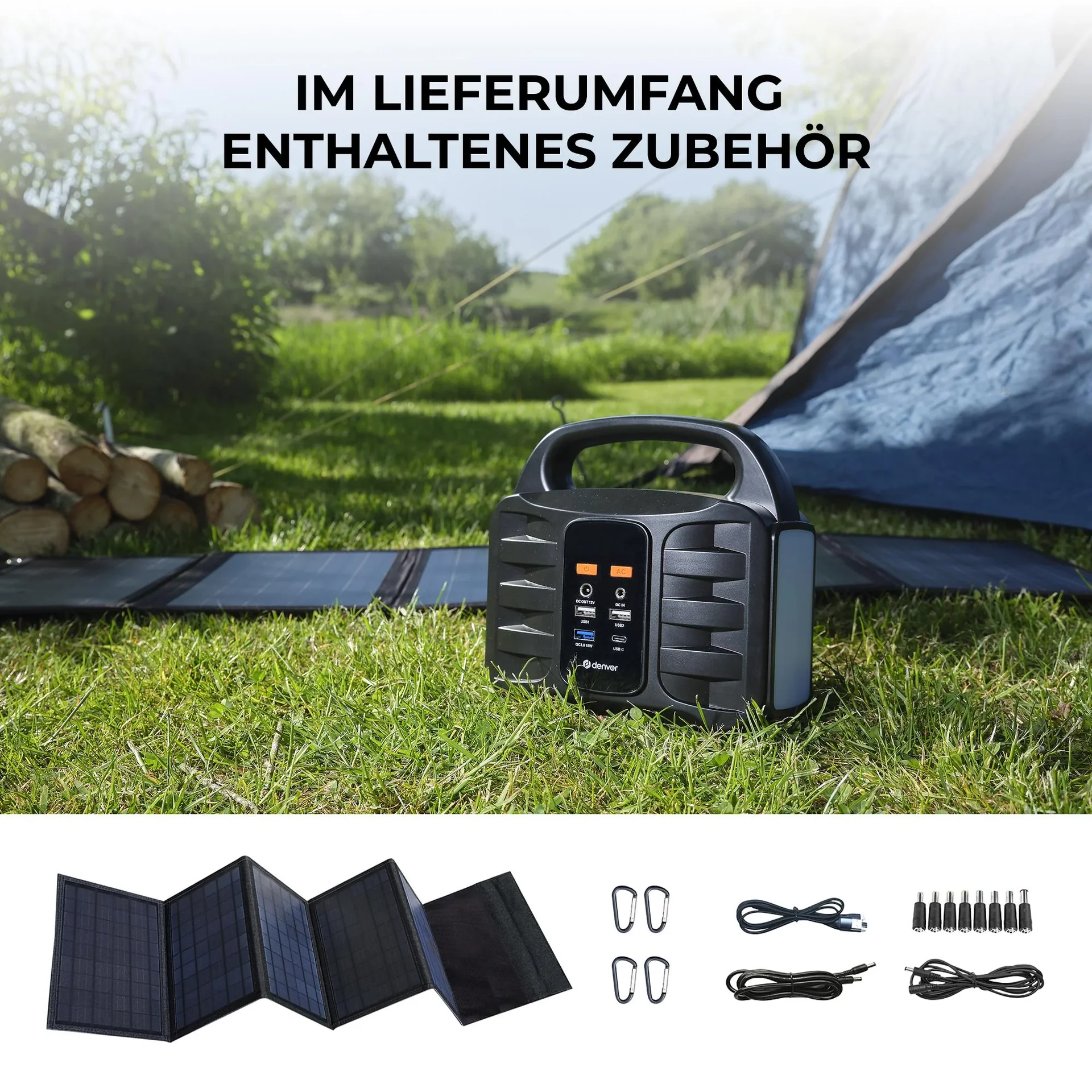 Tragbare Stromversorgungsstation mit Solarpanel und Lampe - 6