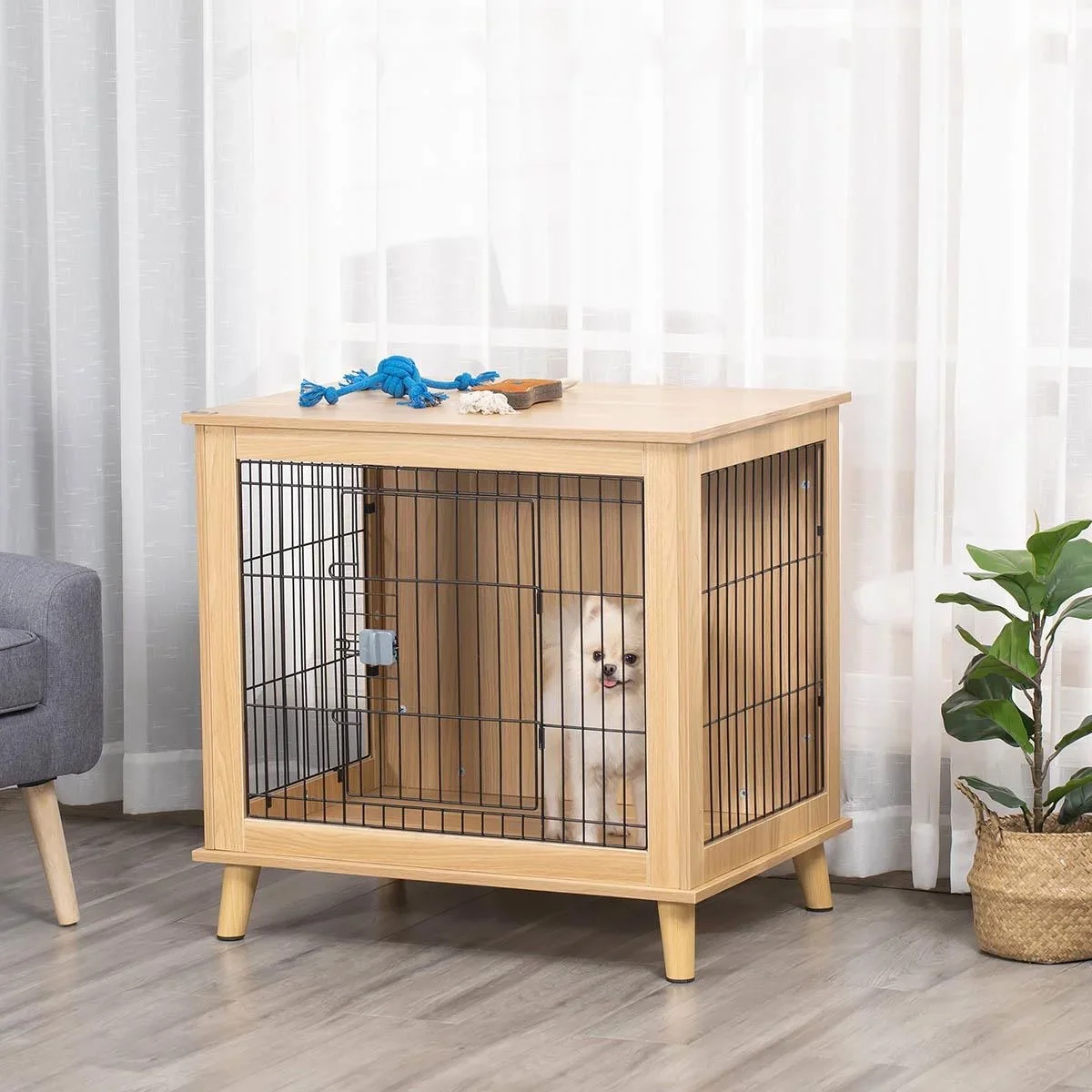 Hundekäfig aus Holz mit Tischoberfläche erhöhtes Design Hundebox für mittelgroße Hunde innen Zuhause Tierkäfig Haustier - 2