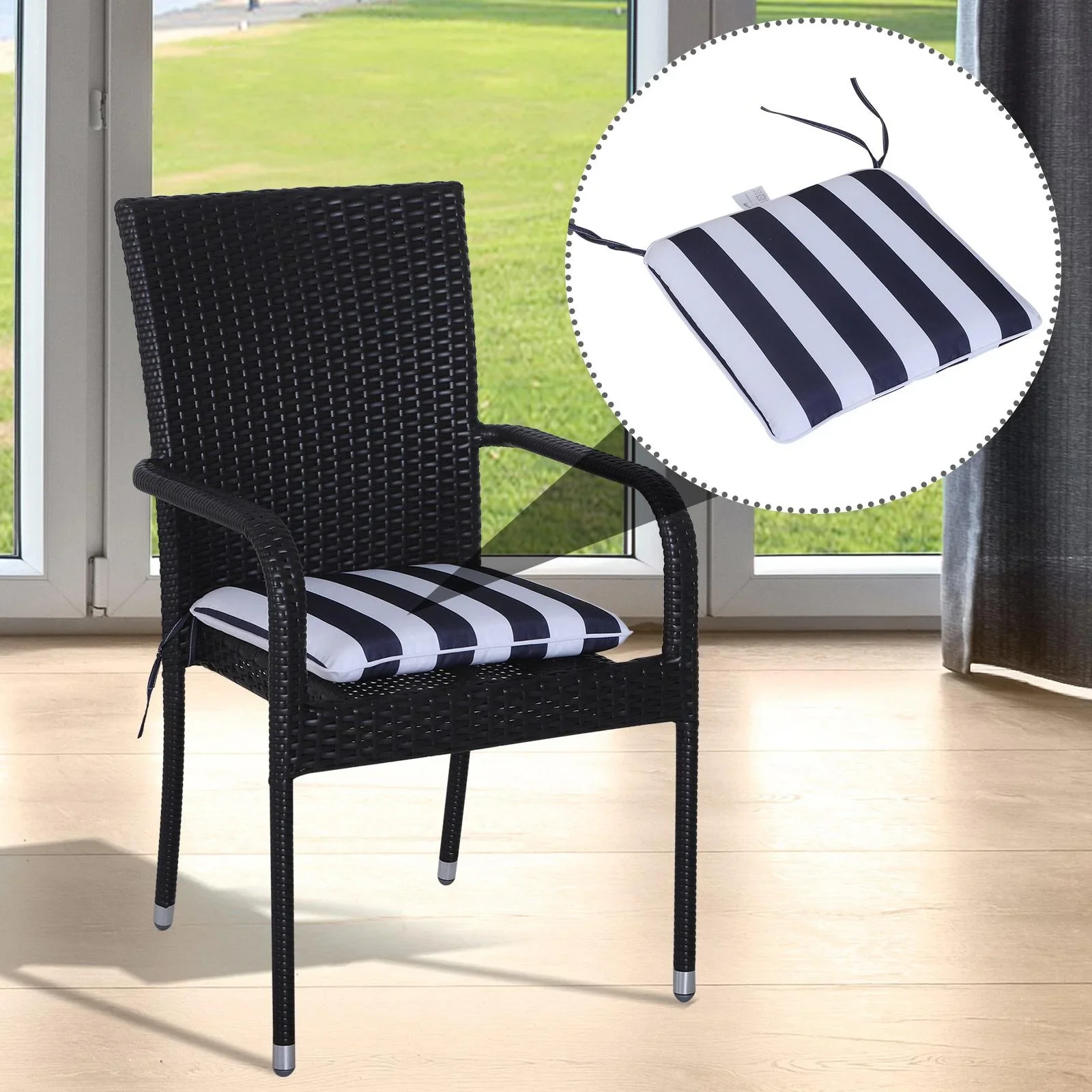 6er-Set Sitzkissen Stuhlkissen Bodenkissen Polsterkissen Sitzauflage abnehmbar Bezug Blau + Weiß 42 x 42 x 5 cm - 2