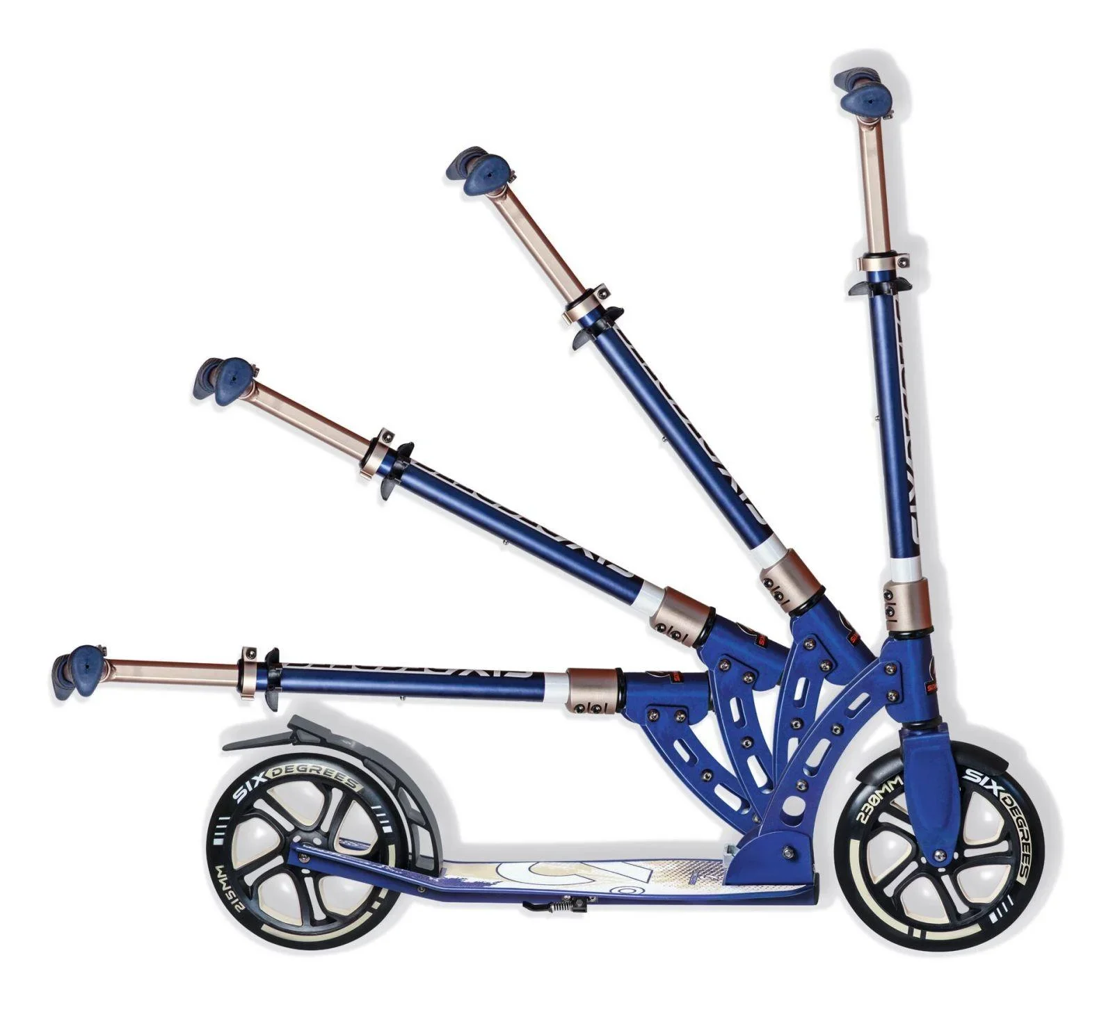 Aluminium Scooter mit Klappmechanismus und Ständer, 230/215 mm, ABEC 7, höhenverstellbar, creme - 2