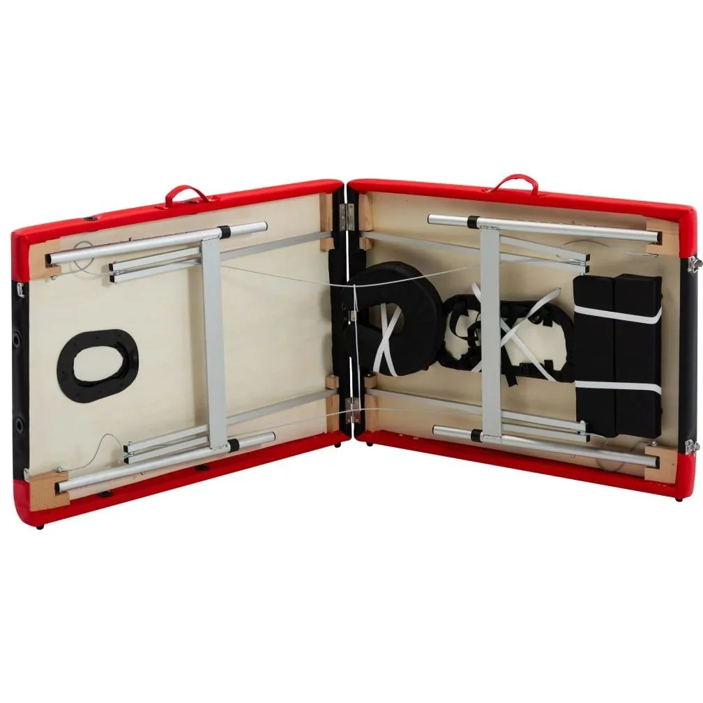 Klappbarer Massagetisch 2 Zonen Aluminium, schwarz und rot - 1