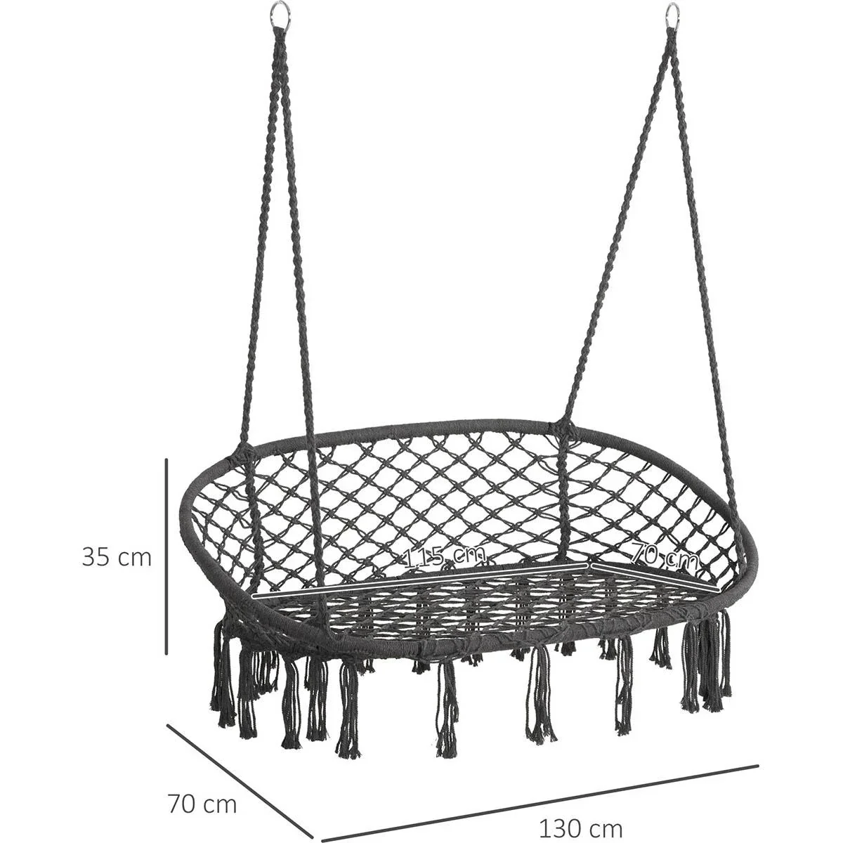Hängesessel 2-persönlich - Boho-Stil - Grau - 130 x 70 x 35 cm - 1