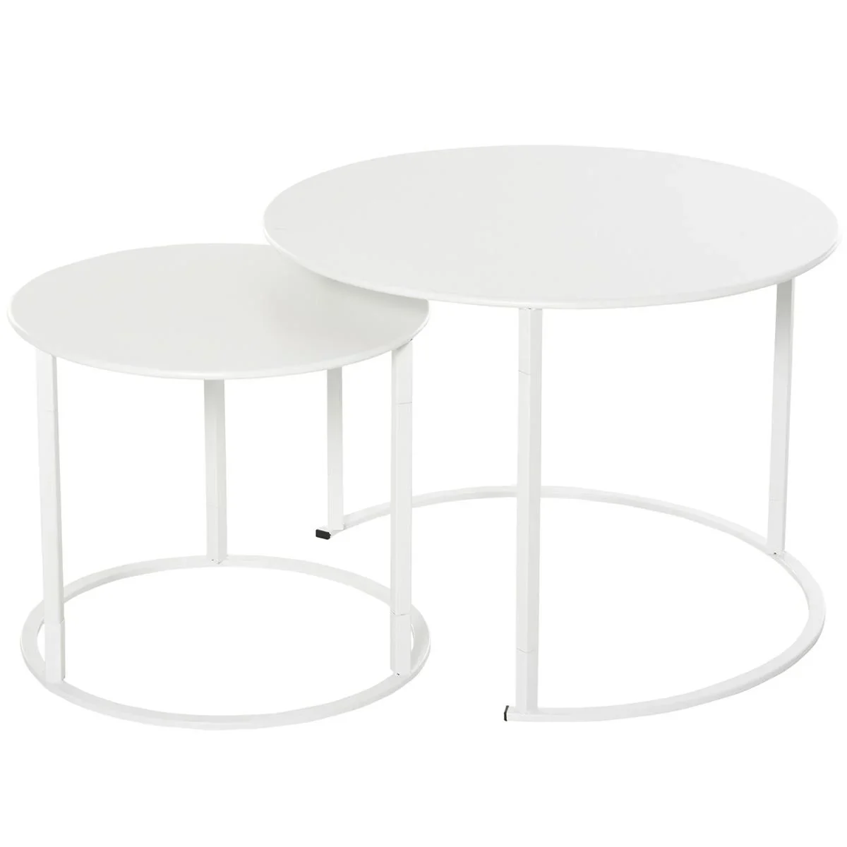 Beistelltisch, 2er Set, Garten Couchtisch, Kaffeetisch mit erhöhten Kanten, Wohnzimmer, Metall Weiß, Ø70 x 50 cm - 1