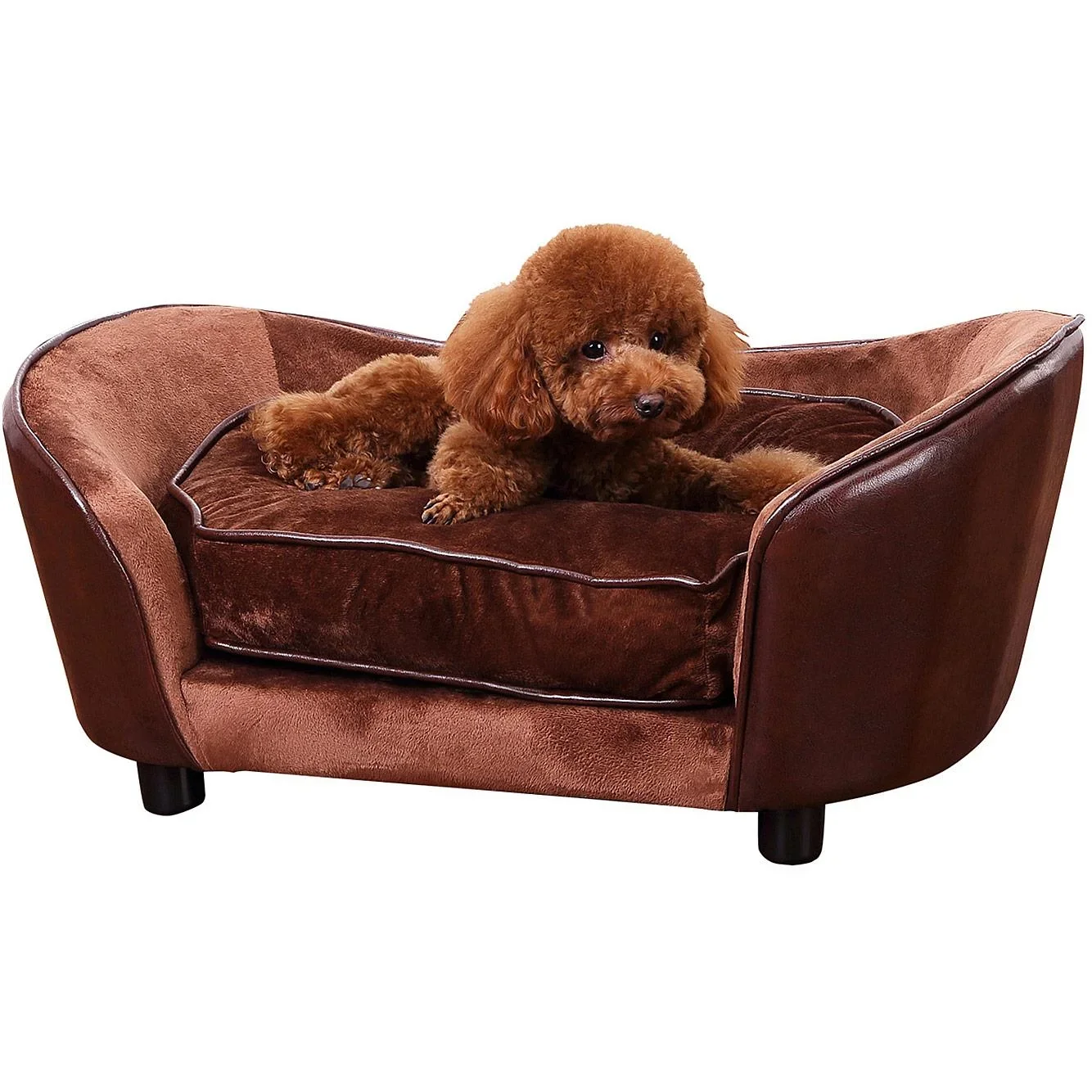 Hundematte Hundebett Hundesofa mit Kissen Rückentasche Kaffeebraun - 2