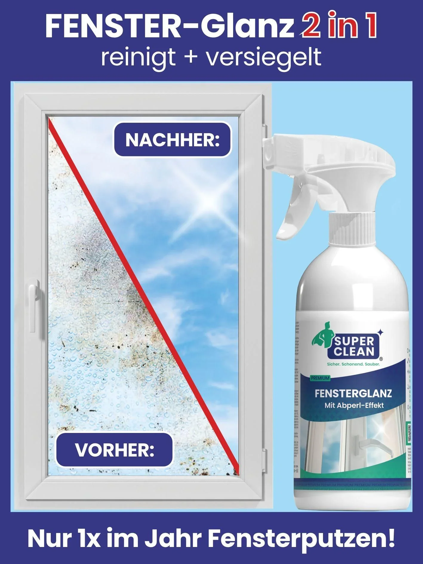 2 in 1 Profi-Fensterreiniger-„Fenster-Glanz“, Sprühflasche, 500 ml - 2