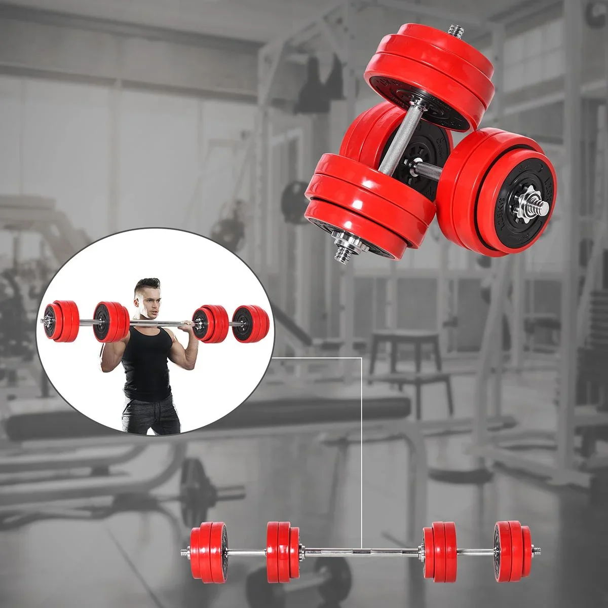 Hantelset 20/30KGS 2-IN-1 Hanteln&Langhanteln verstellbar Gewichtheben für Zuhause Fitness Muskel Stahl PP-Kunsstoff Eis - 2