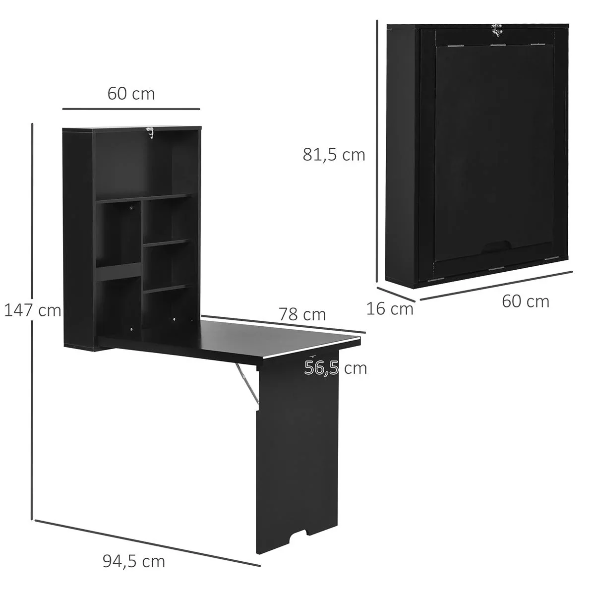 Wandtisch klappbar Wandklapptisch Klappschreibtisch mit Tafel Klappbarer Computertisch mit Stauraum Esstisch für Küche W - 0